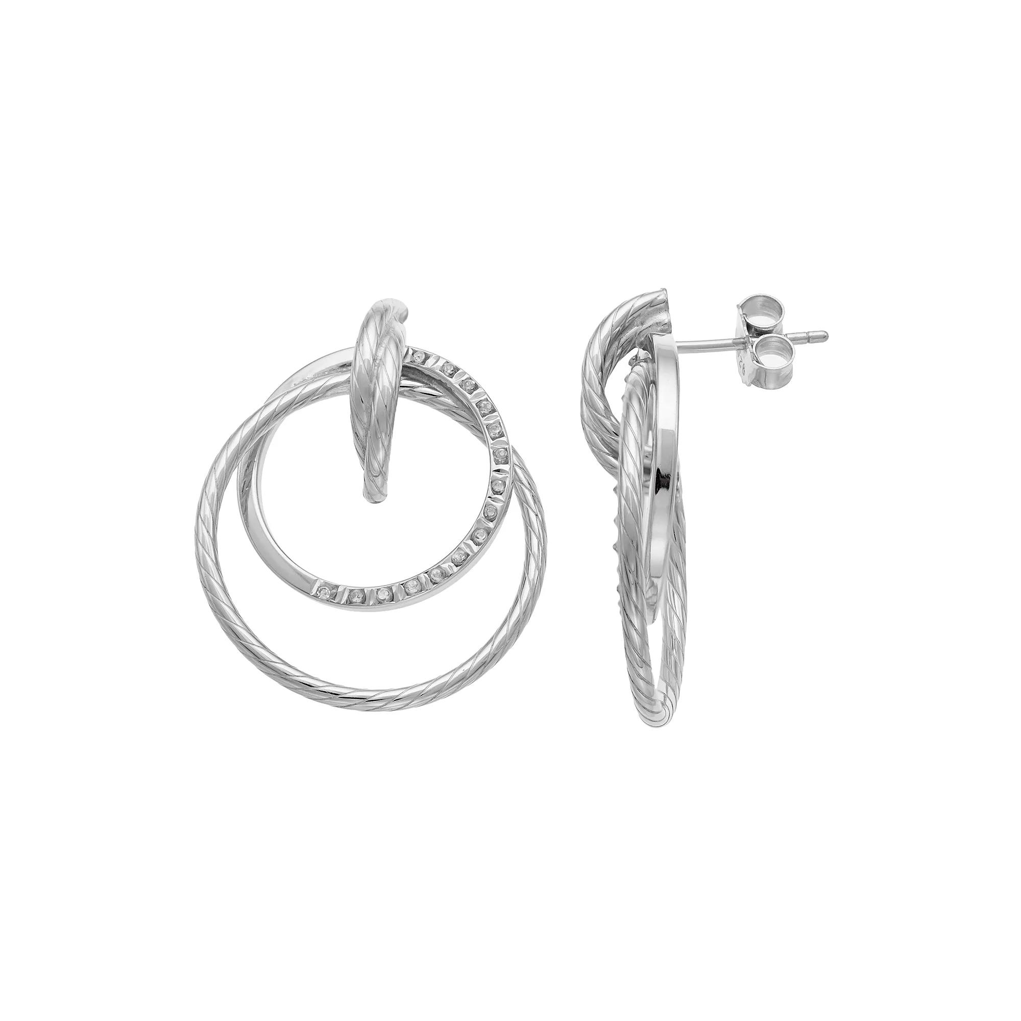 Diamond Mystique Platinum Over Silver Hoop Drop Earrings, Women's, Gray Product Image
