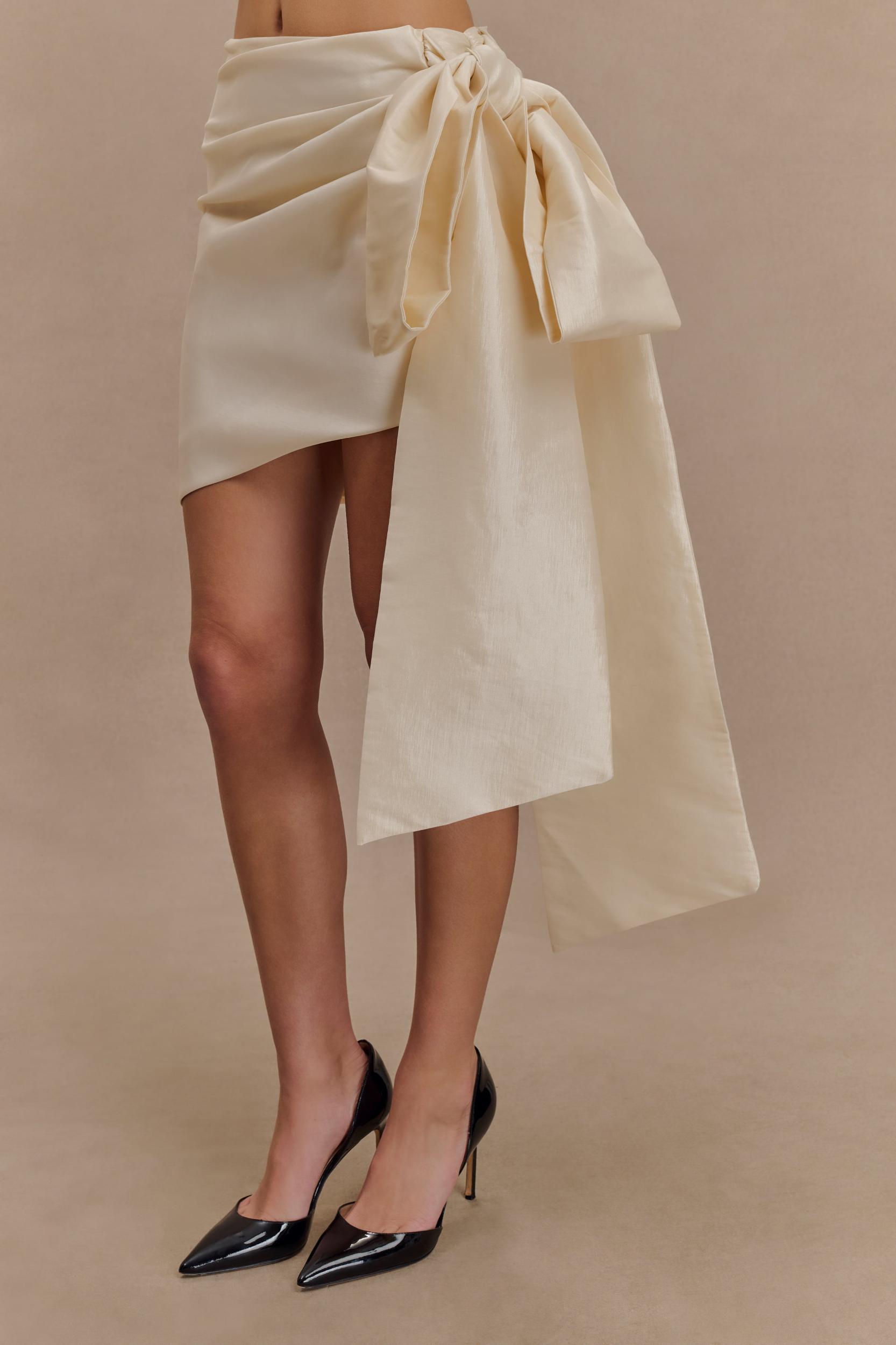 Becca Taffeta Mini Skirt With Tie - Ivory Product Image