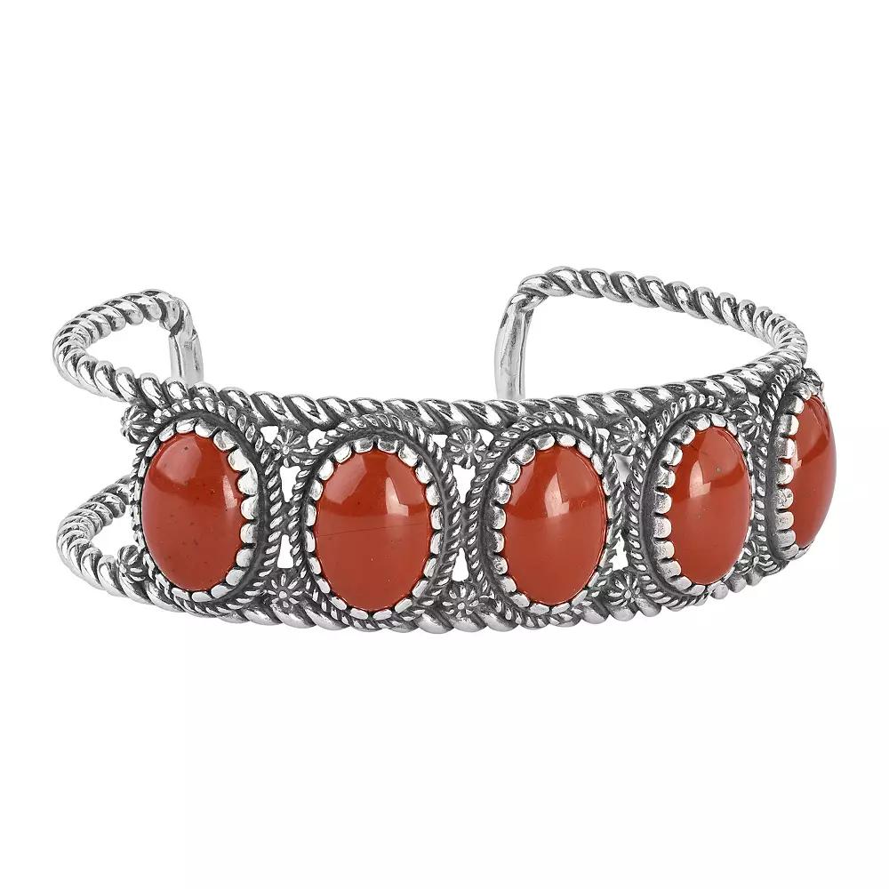 Southwest Spirit Sterling Silver and Jasper Cuff Bracelet, Womens Red Jasper Product Image