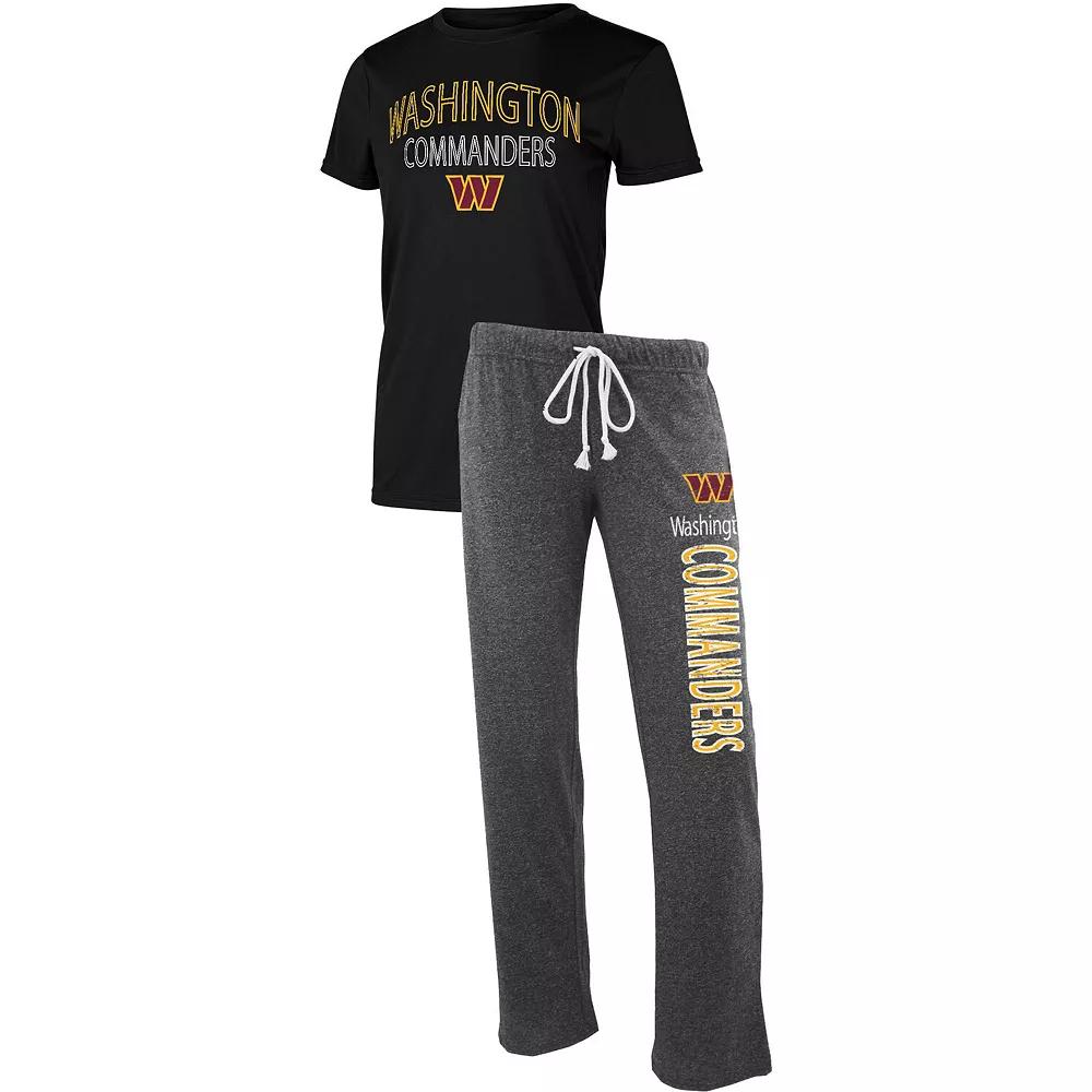 Women's Concepts Sport Black/Heathered Charcoal Washington Commanders Quest T-Shirt & Pants Sleep Set,  Product Image