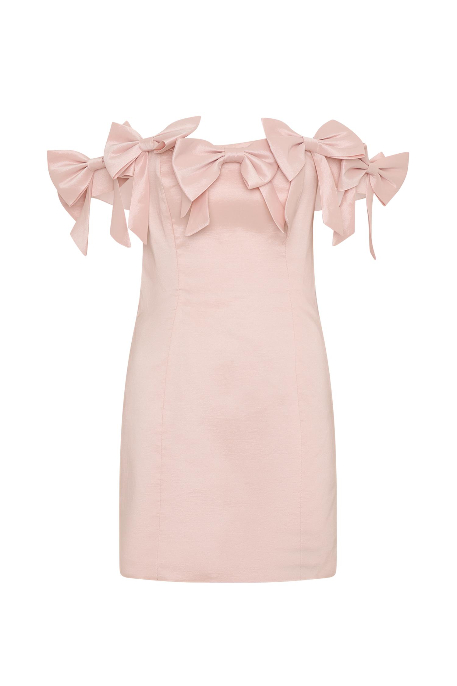 Rose Strapless Bow Mini Dress - Powder Pink Product Image