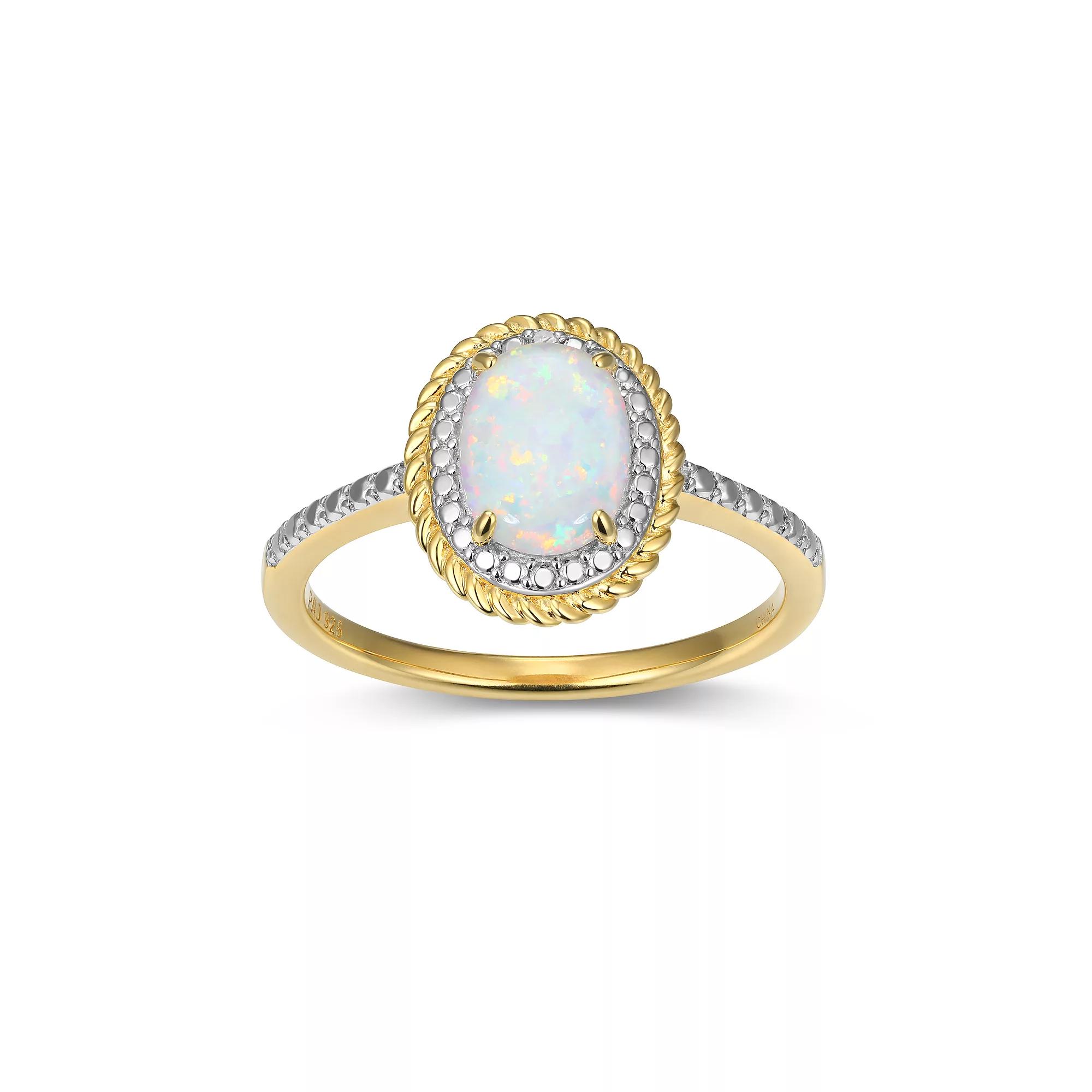 18k Gold Over Silver Gemstone & Diamond Accent Halo Ring, Womens October Created White Product Image
