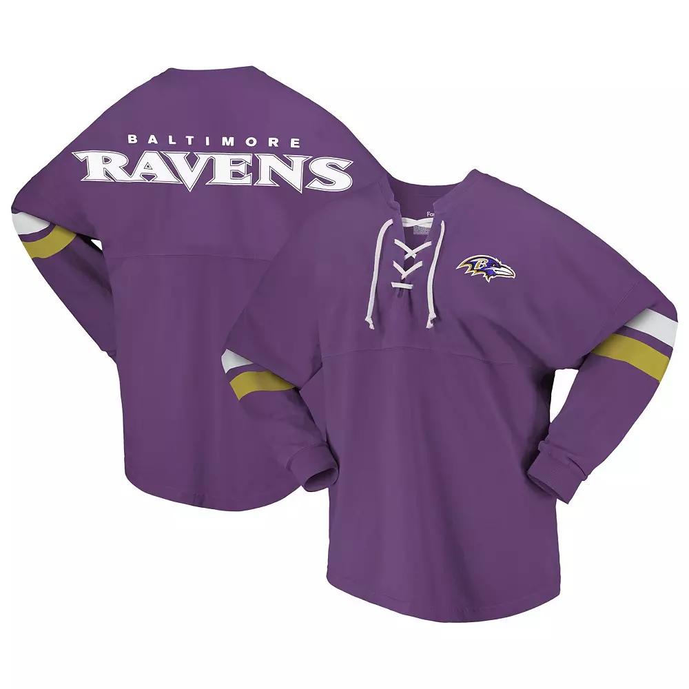 Women's Fanatics Branded Purple Baltimore Ravens Spirit Jersey Lace-Up V-Neck Long Sleeve T-Shirt,  Product Image