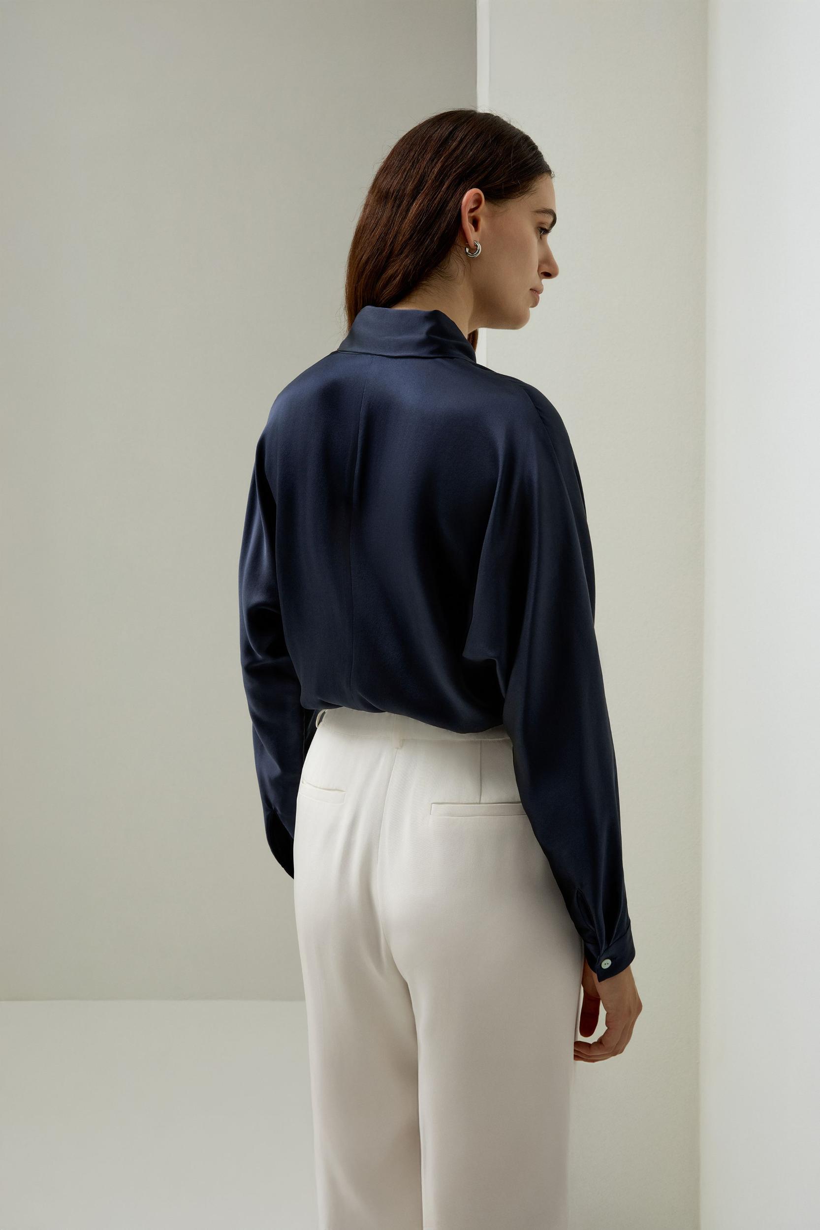 Batwing Silk Top with Adjustable Neck Tie Product Image