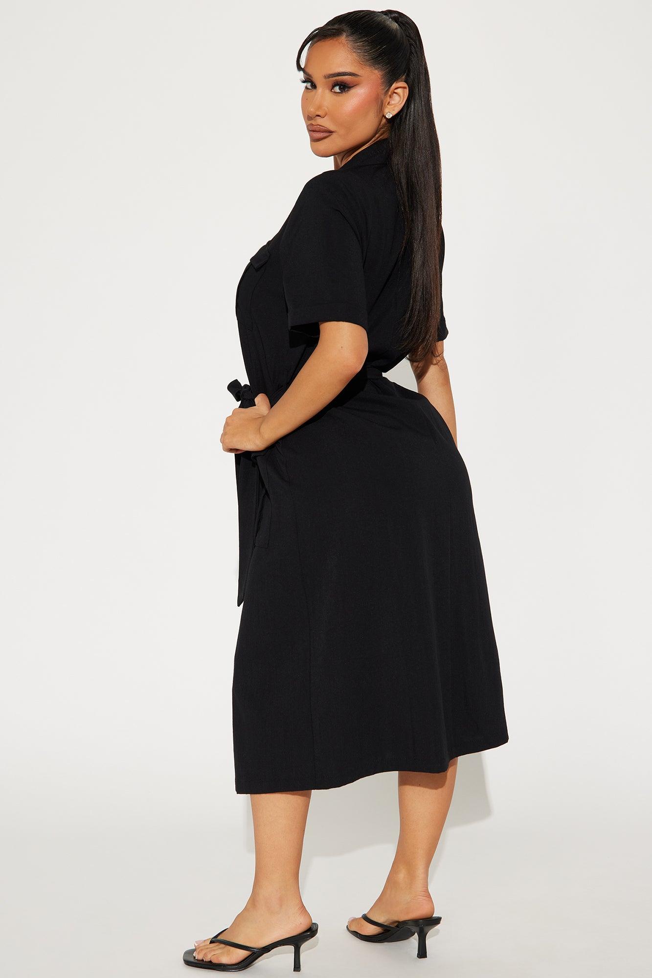 Maya Shirt Midi Dress - Black Product Image