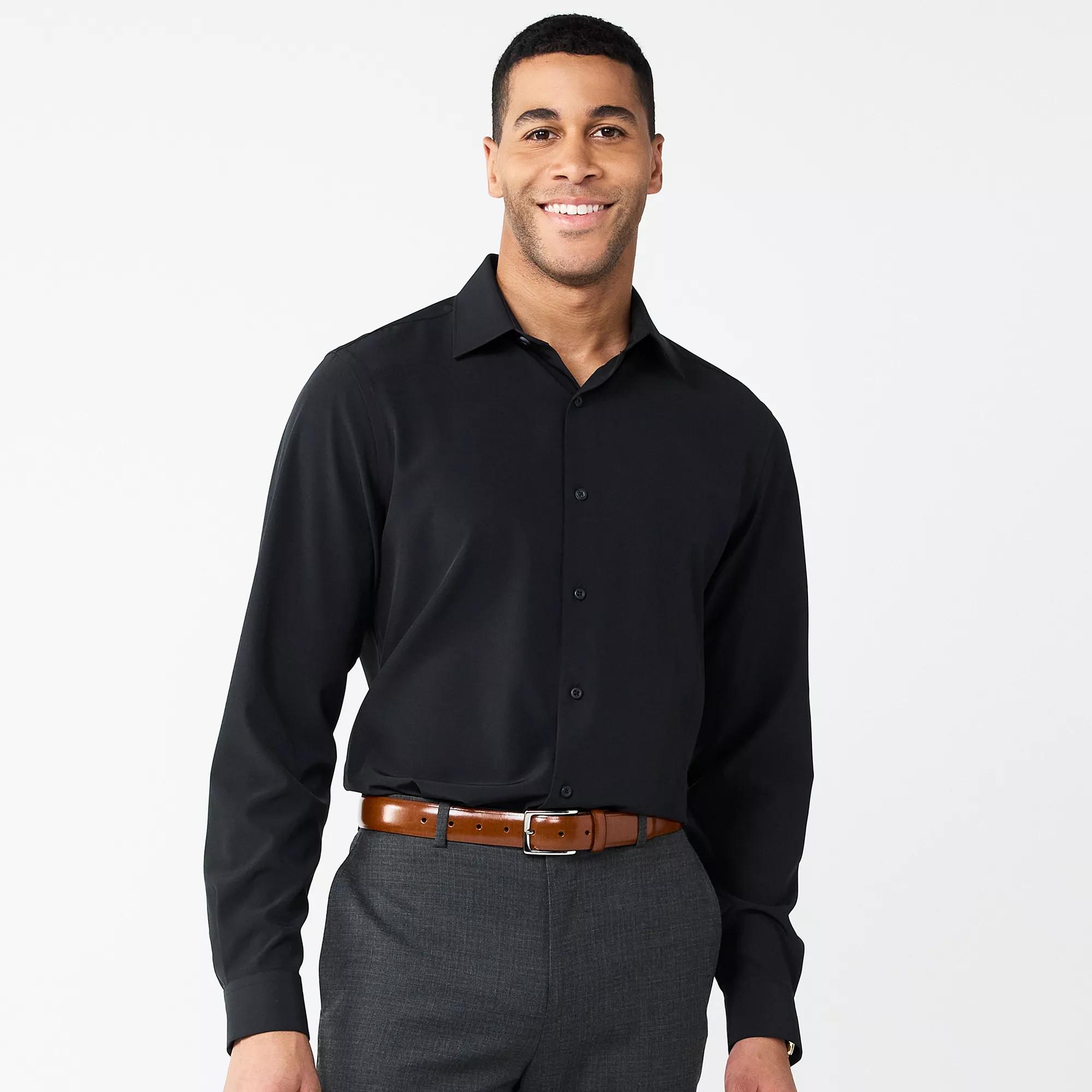 Men's Apt. 9® Performance Slim-Fit Wrinkle Resistant Dress Shirt, Size: Large-34/35, Black Solid Product Image