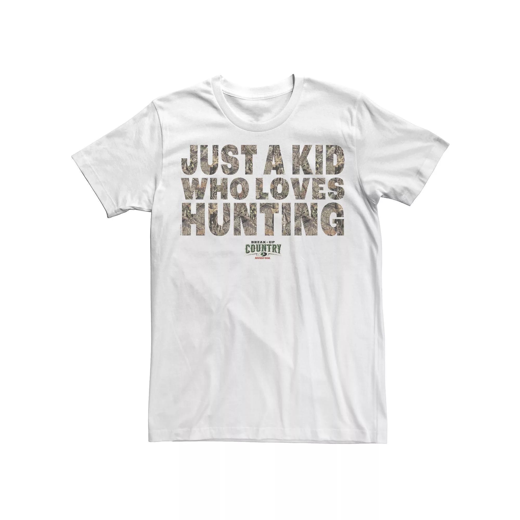 Men's Mossy Oak Break-Up Country Just a Kid Who Loves Hunting Camouflage Tee, Size: XL, White Product Image