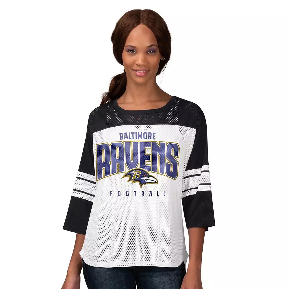 Women's G-III 4Her by Carl Banks  Black Baltimore Ravens First Team 3/4-Sleeve Mesh T-Shirt, Size: 2XL Product Image
