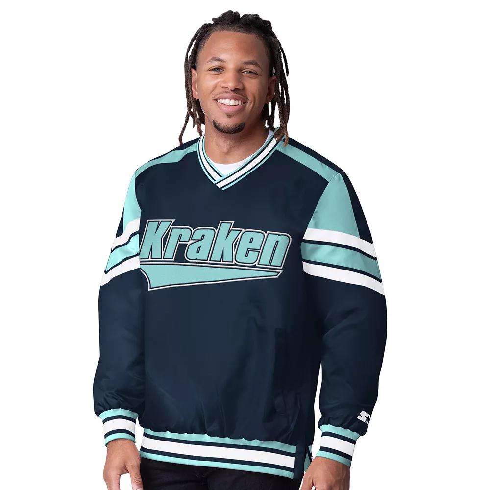 Men's Starter Navy Seattle Kraken Reliver I V-Neck Pullover Jacket,  Product Image