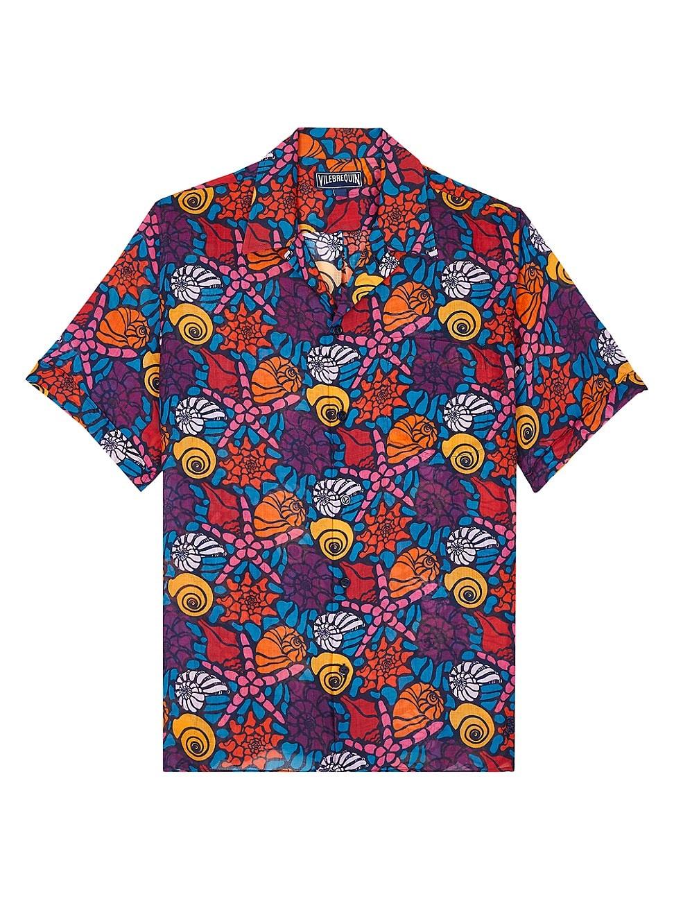 Vilebrequin Men's Bowling Linen Nomea Sea Shells Shirt Product Image
