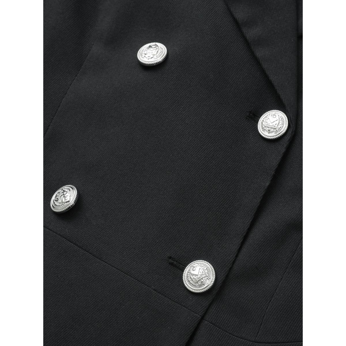 Plus Size Suit Collar Double Breasted Metal Detail Blazer Midnight Women Office Plain Non Sleeve Long Sleeve Suit Collar 28/5X Slanted pocket At the Office Blazers BloomChic Product Image