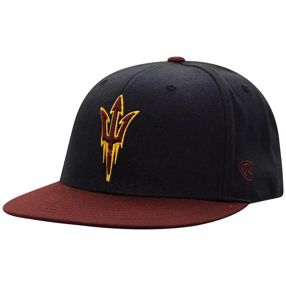 Men's Top of the World Black/Maroon Arizona State Sun Devils Team Color Two-Tone Fitted Hat,  Product Image