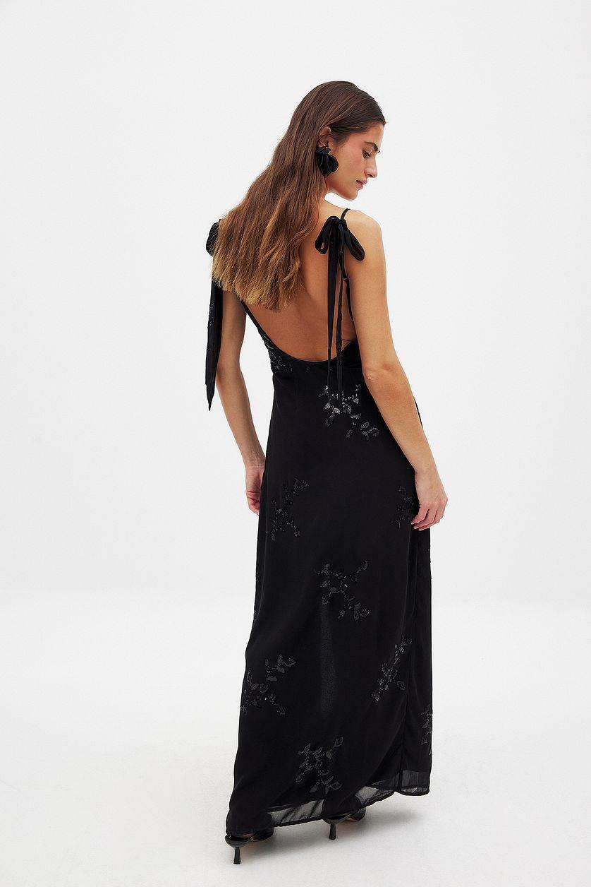 Sequin Embroidered Maxi Dress Black Product Image