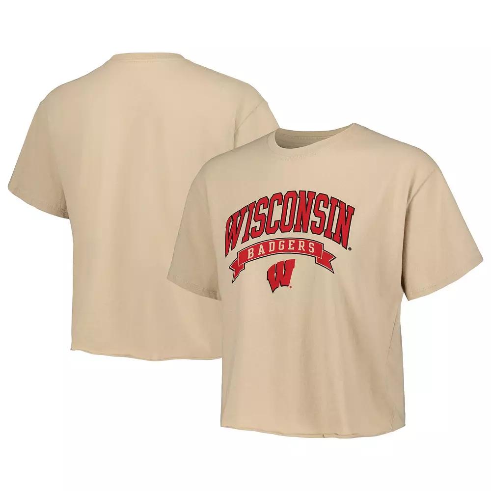 Women's League Collegiate Wear Tan Wisconsin Badgers Banner Clothesline Cropped T-Shirt,  Product Image