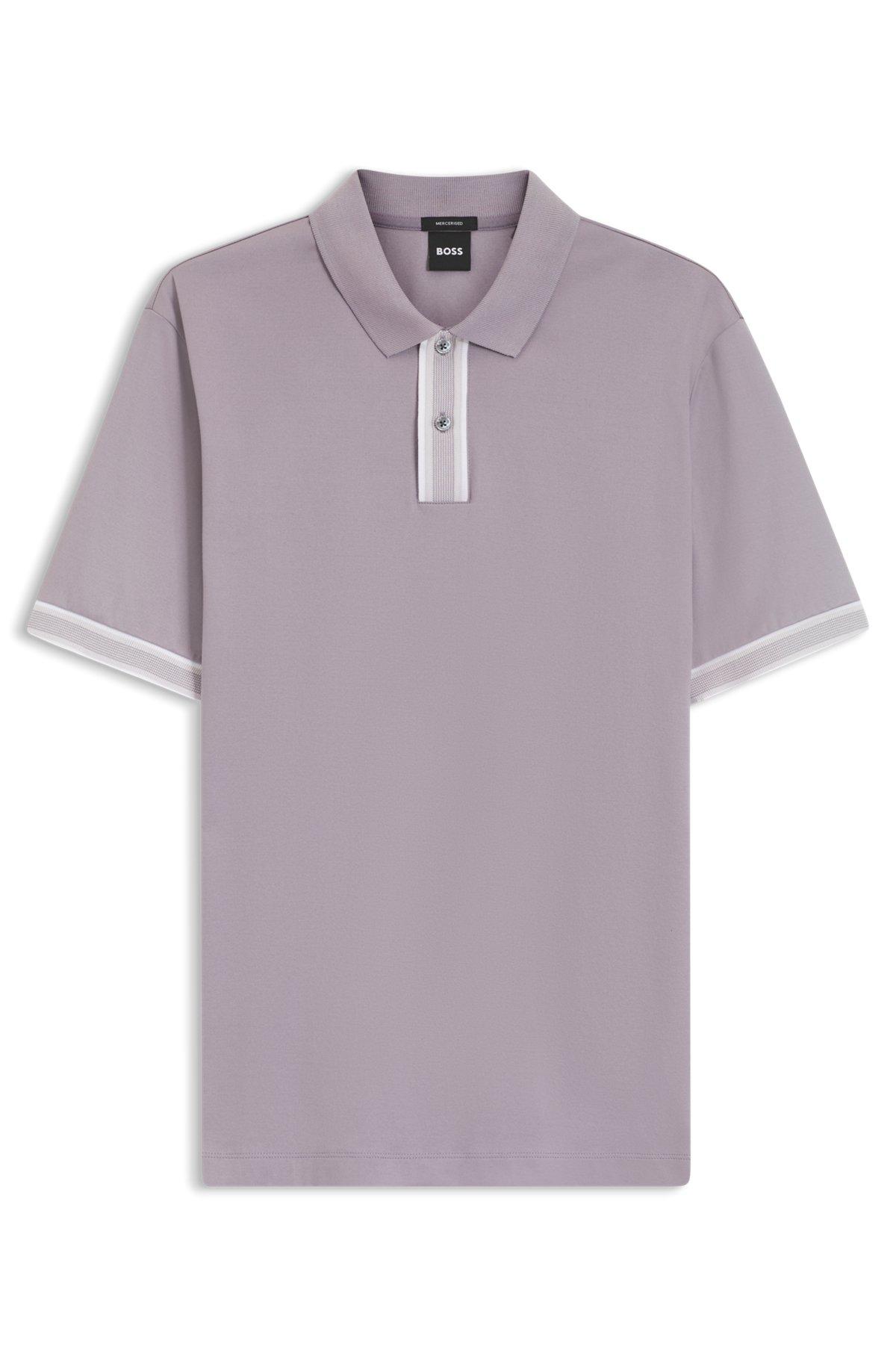 Striped-trim polo shirt in mercerised cotton Product Image