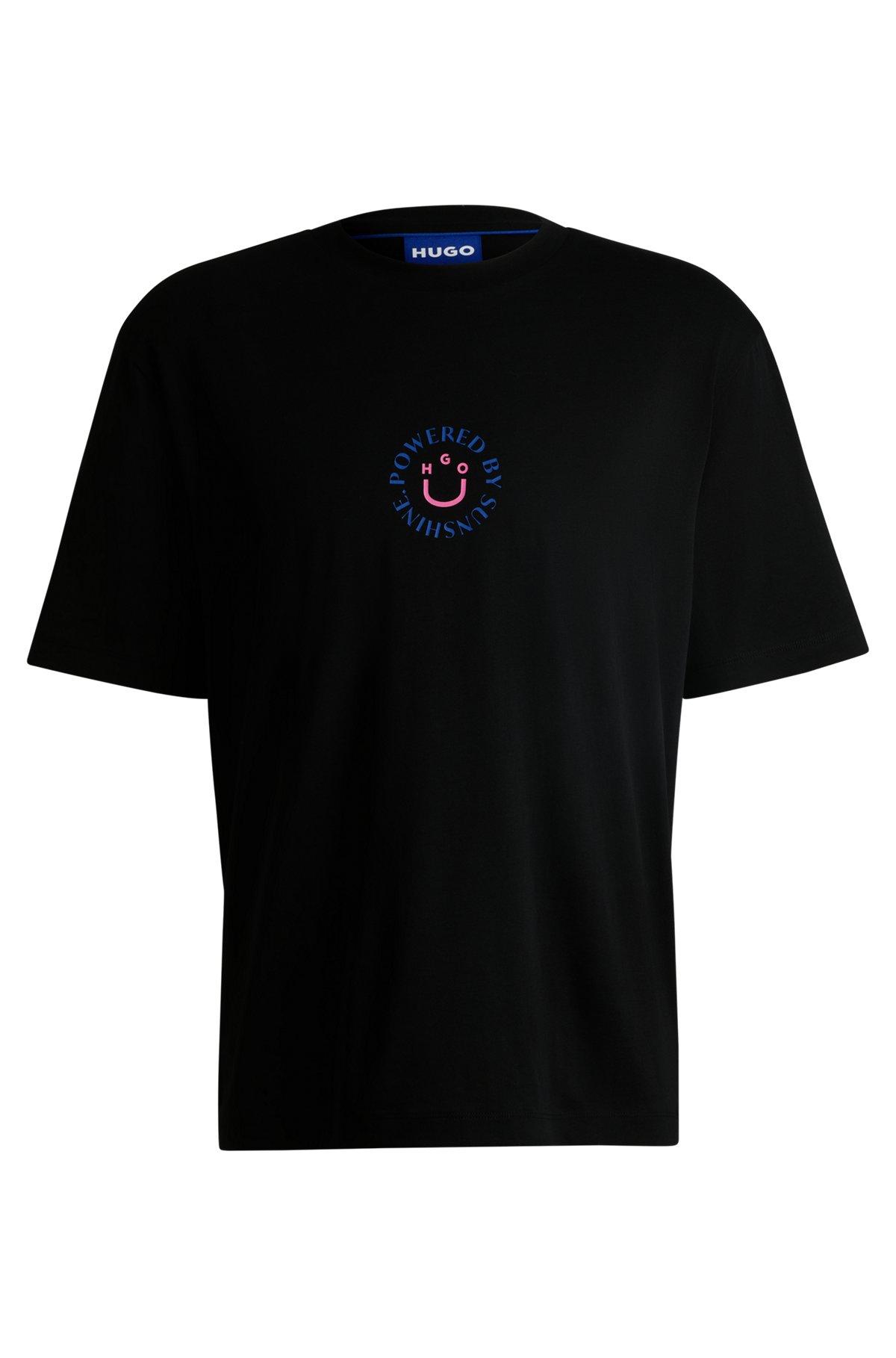 HUGO - Cotton-jersey T-shirt with Happy HUGO logo - Black Product Image