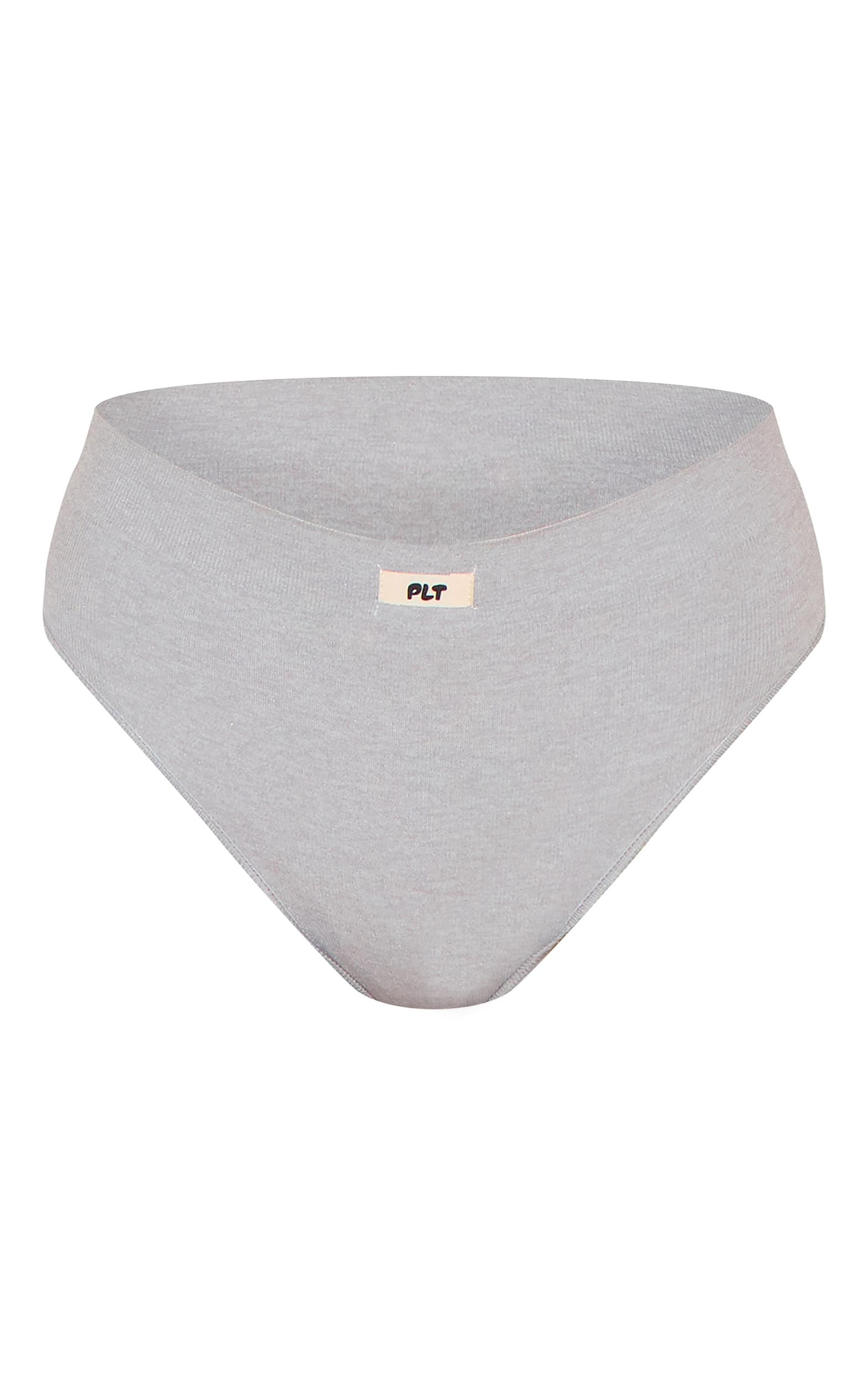 PRETTYLITTLETHING Grey Ribbed Seamless Panties Product Image