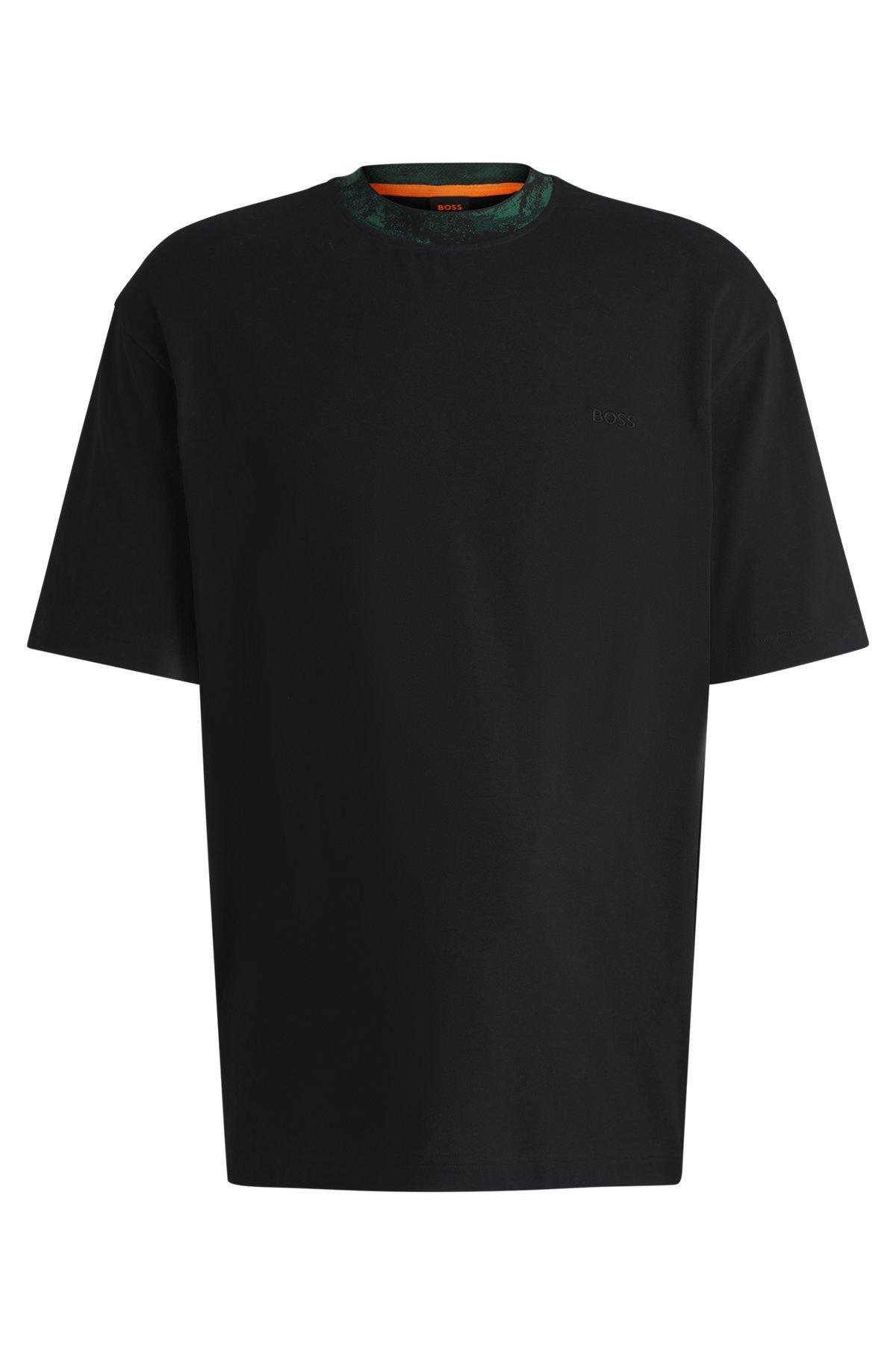 Cotton-jersey T-shirt with jungle-artwork collar Product Image