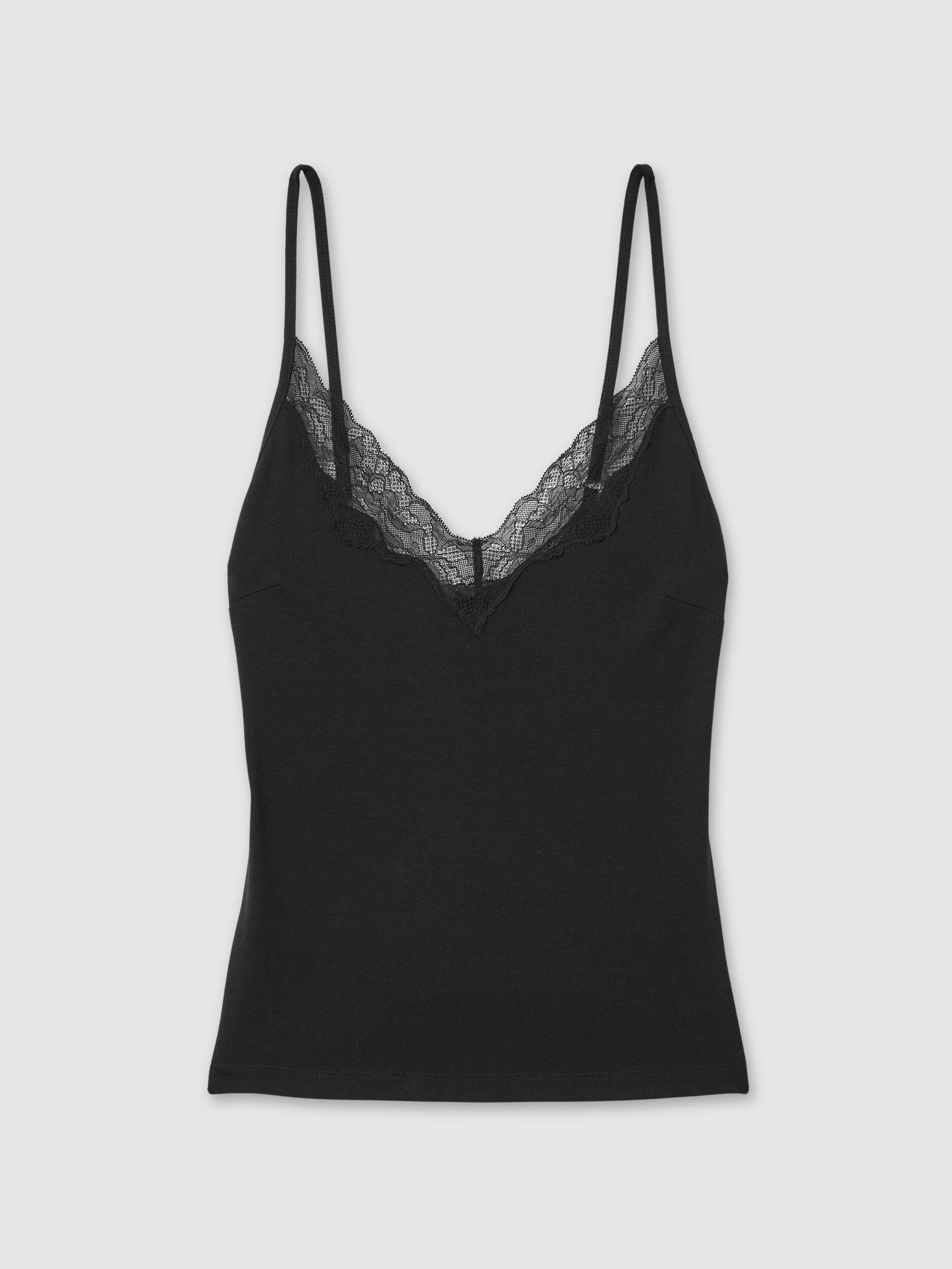 Lace-Trimmed Jersey Camisole with Cotton and Modal in Black Product Image