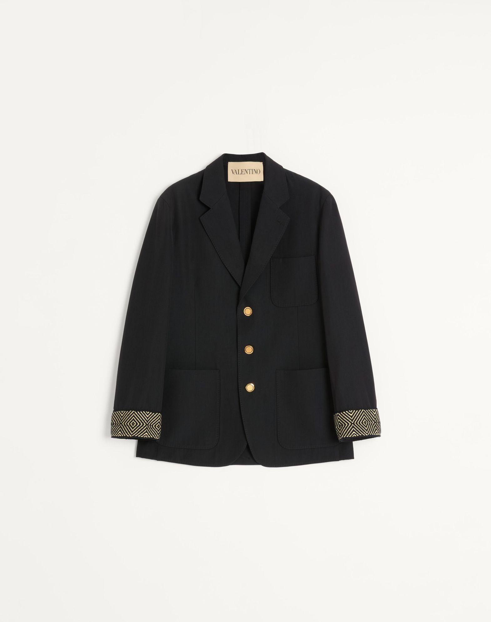 Single-Breasted Wool And Cotton Jacket With Jacquard Trimmings Product Image