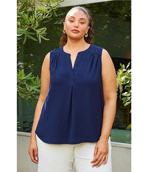 Skies Are Blue Plus Size Split Neck Sleeveless Blouse Product Image