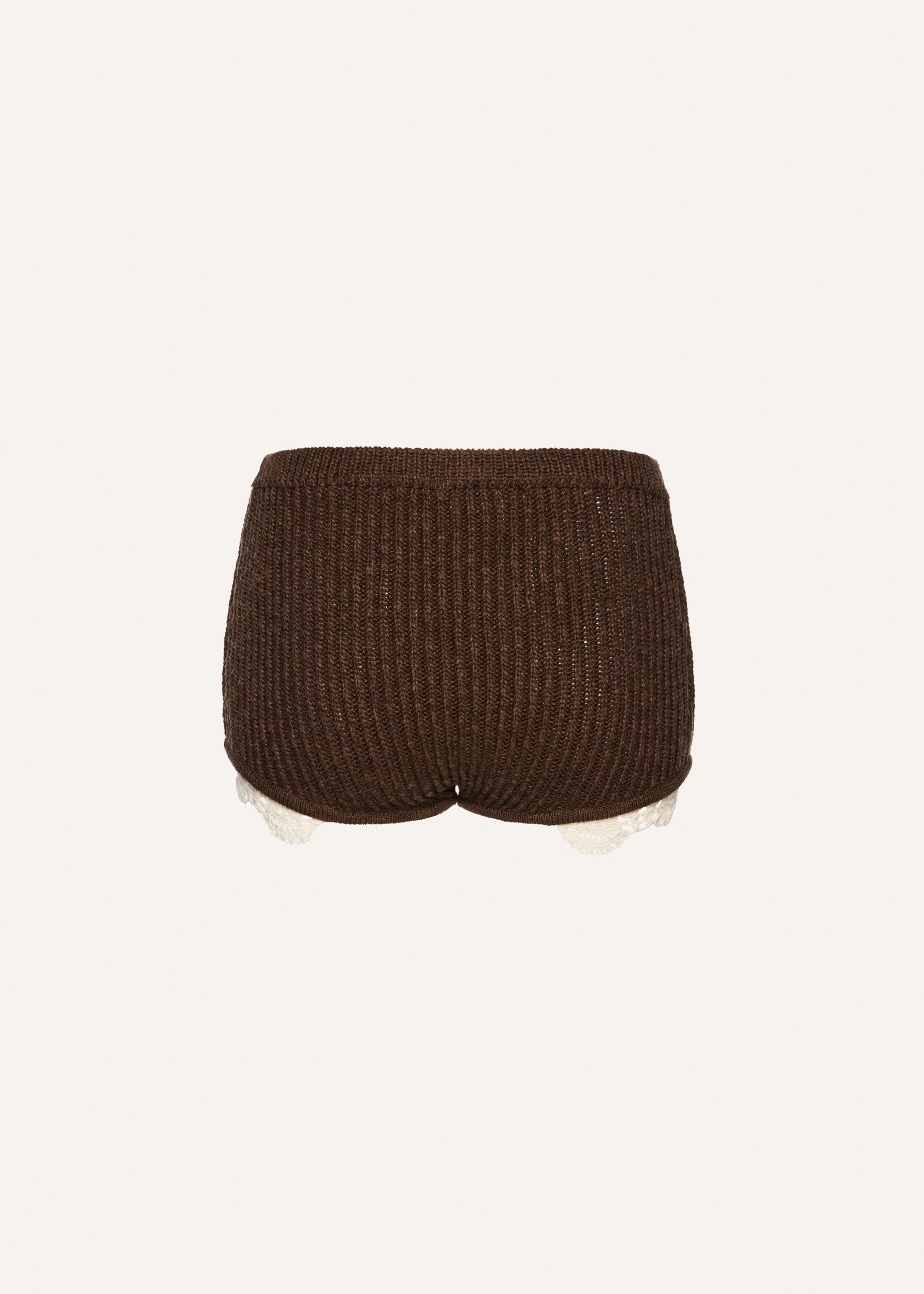 Lace detail ribbed knitwear shorts in brown Product Image