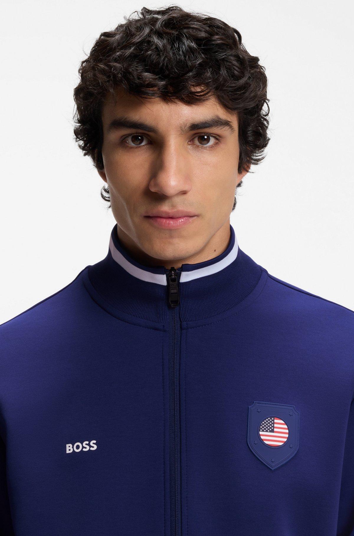 Cotton-blend zip-up sweatshirt with country-flag badge Product Image