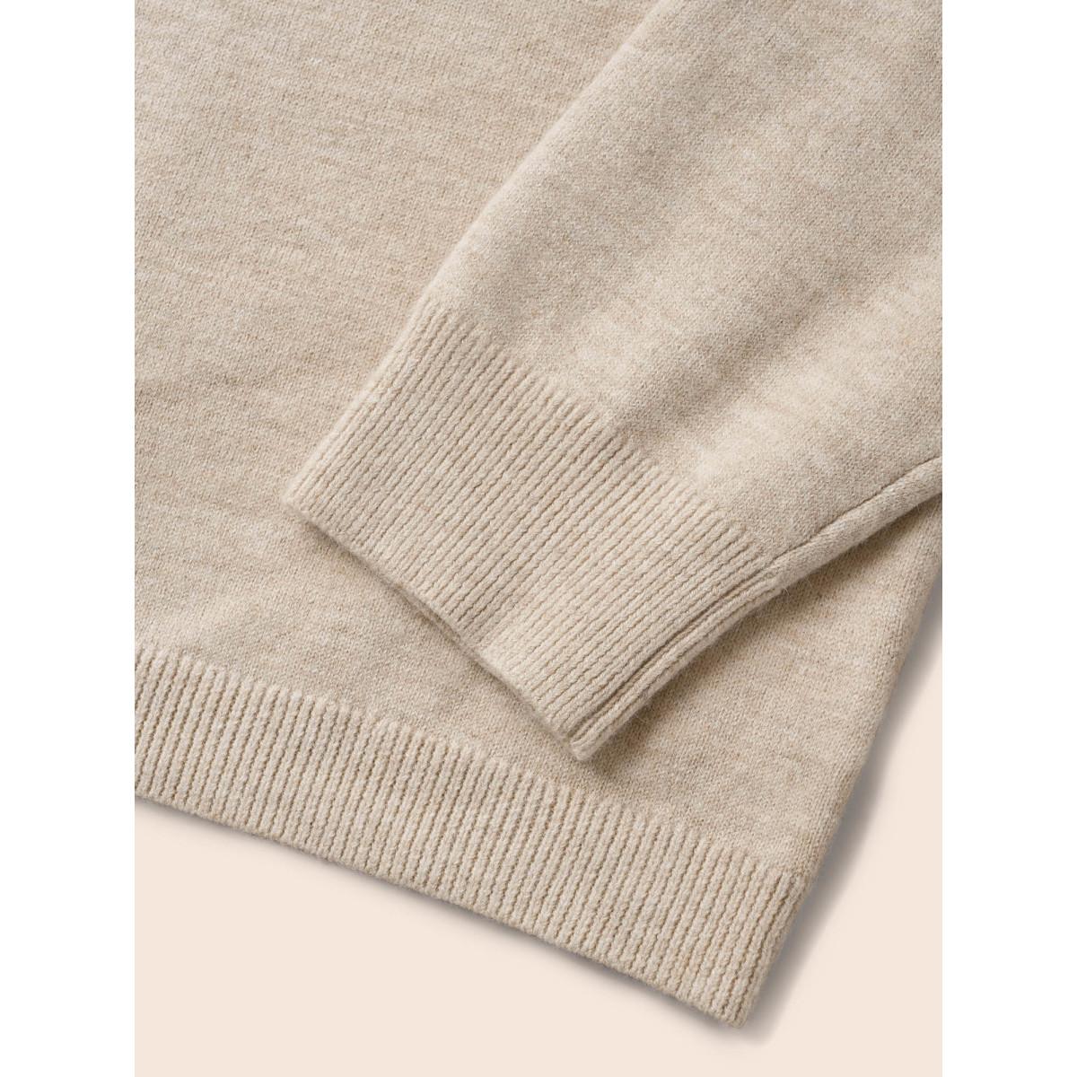 Plus Size Solid V Neck Wool Blend Pullover Champagne Women Casual Long Sleeve V-neck Everyday Pullovers BloomChic 18-20/2X Product Image