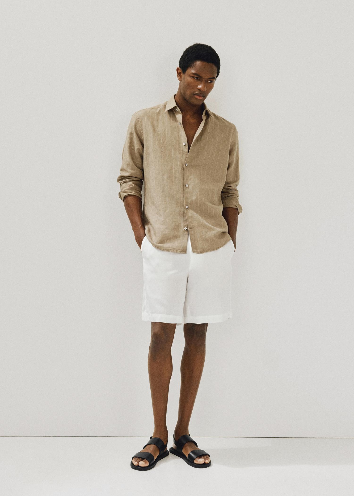 Linen pinstripe shirt - Men | MANGO USA Product Image