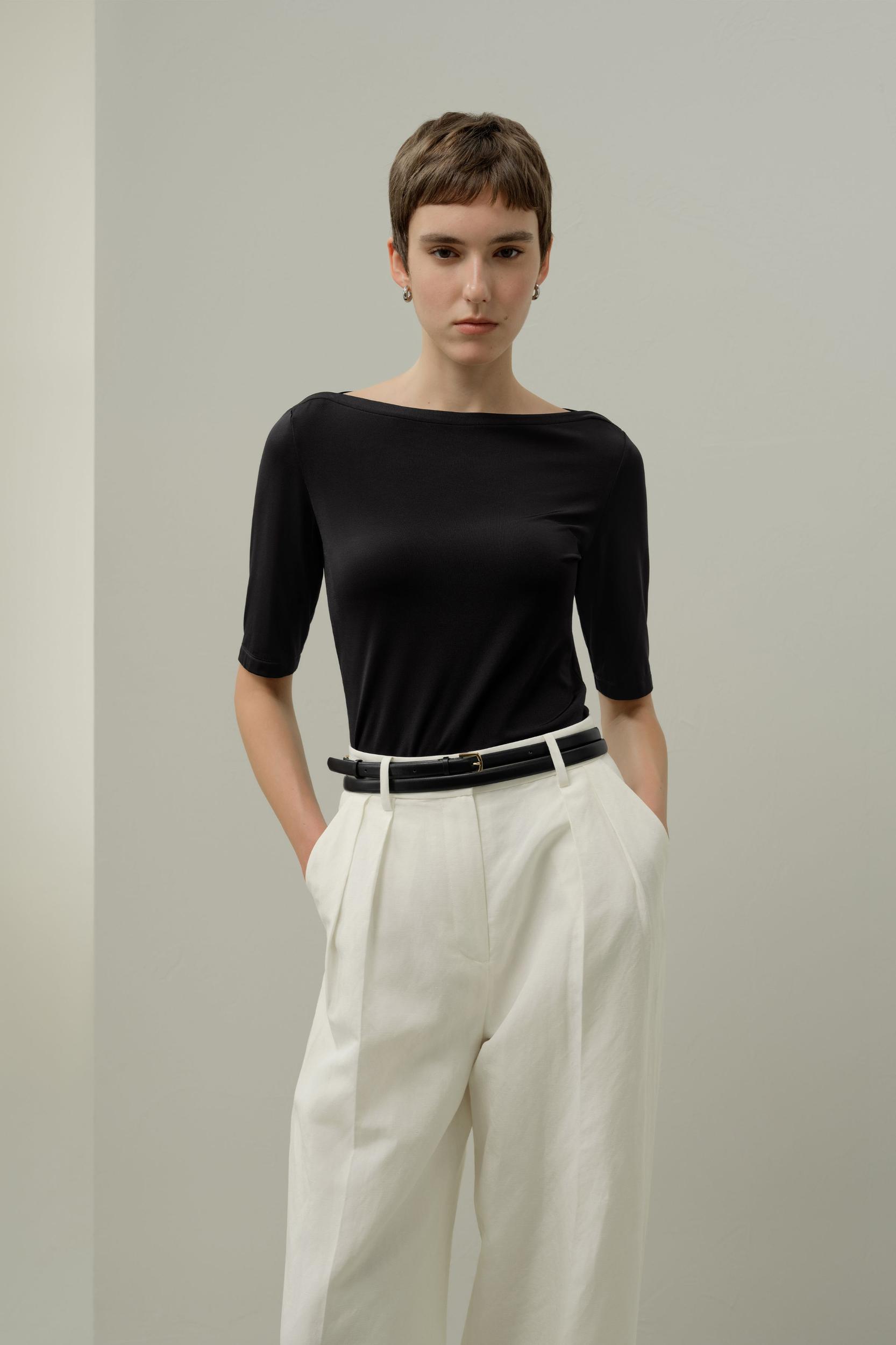 Silk Breeze Jersey Stretch Boatneck Top Product Image