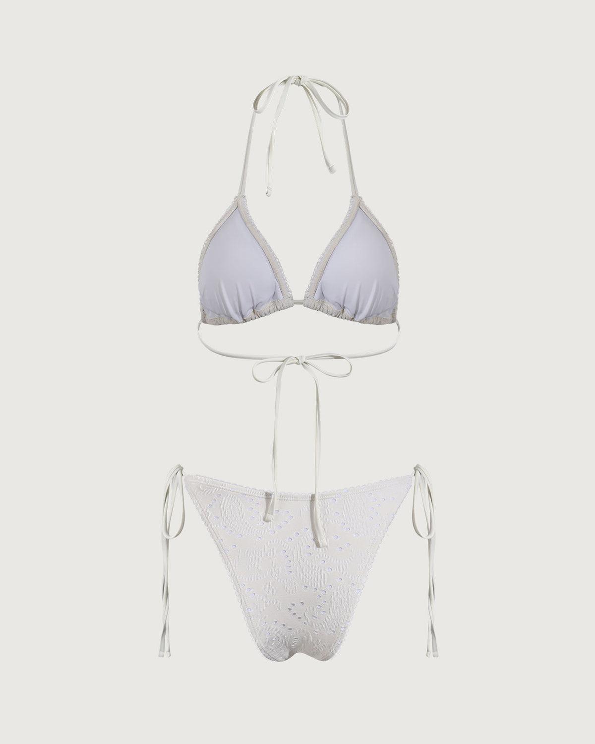 White Textured Triangle Bikini Set Product Image