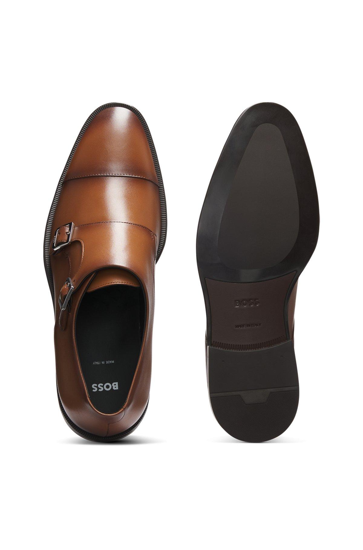 Leather double-monk shoes with cap toe Product Image