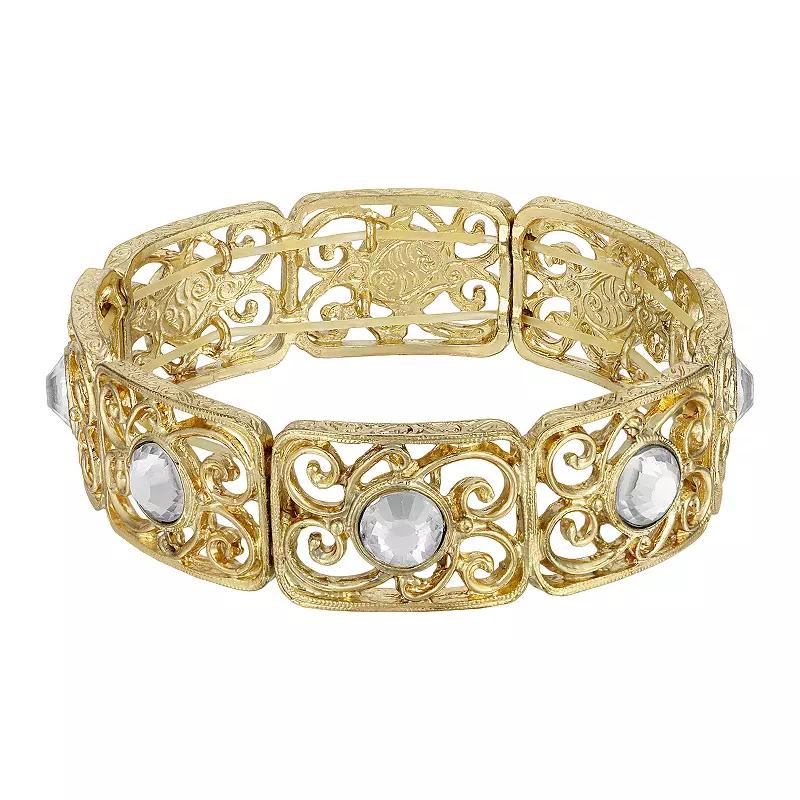 1928 Gold Tone Crystal Stretch Bracelet, Womens, White Product Image