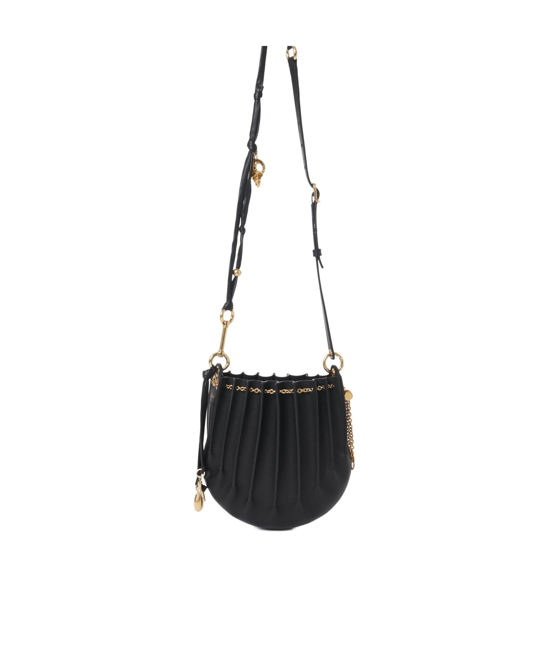 CHLOÉ Sea Treasures Embellished Pleated Leather Shoulder Bag In Black Product Image