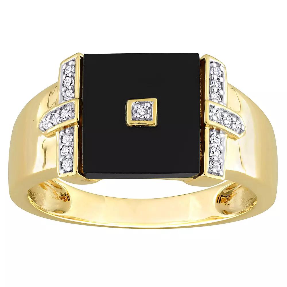 Stella Grace Men's 18k Gold Over Silver Square Black Onyx & 1/10 Carat T.W. Diamond Ring, 18k Gold Plated Product Image