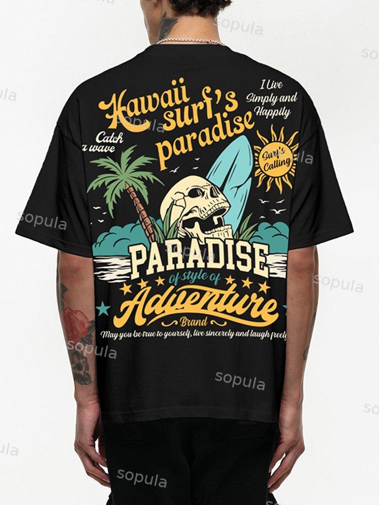 Men's Surfer's Paradise Vintage Print Cotton T-Shirt Product Image