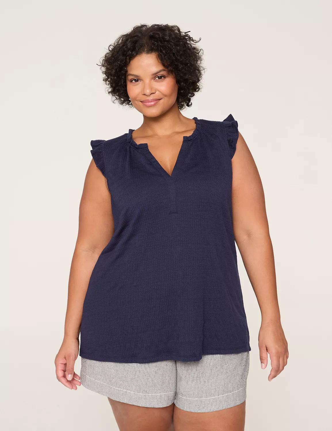 Sleeveless Ruffle Notch-Neck Top Product Image