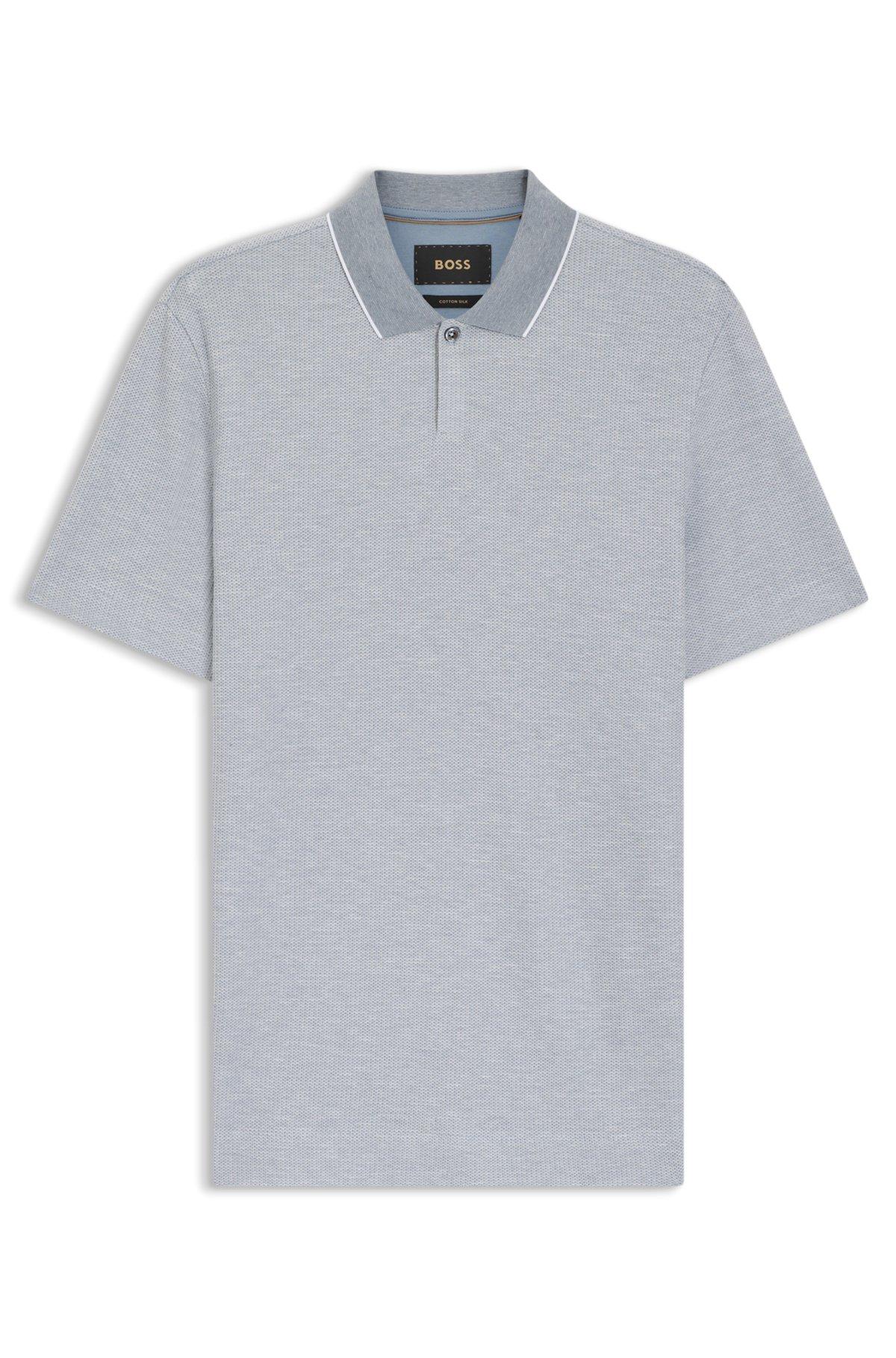 Cotton-silk polo shirt with three-tone structure Product Image