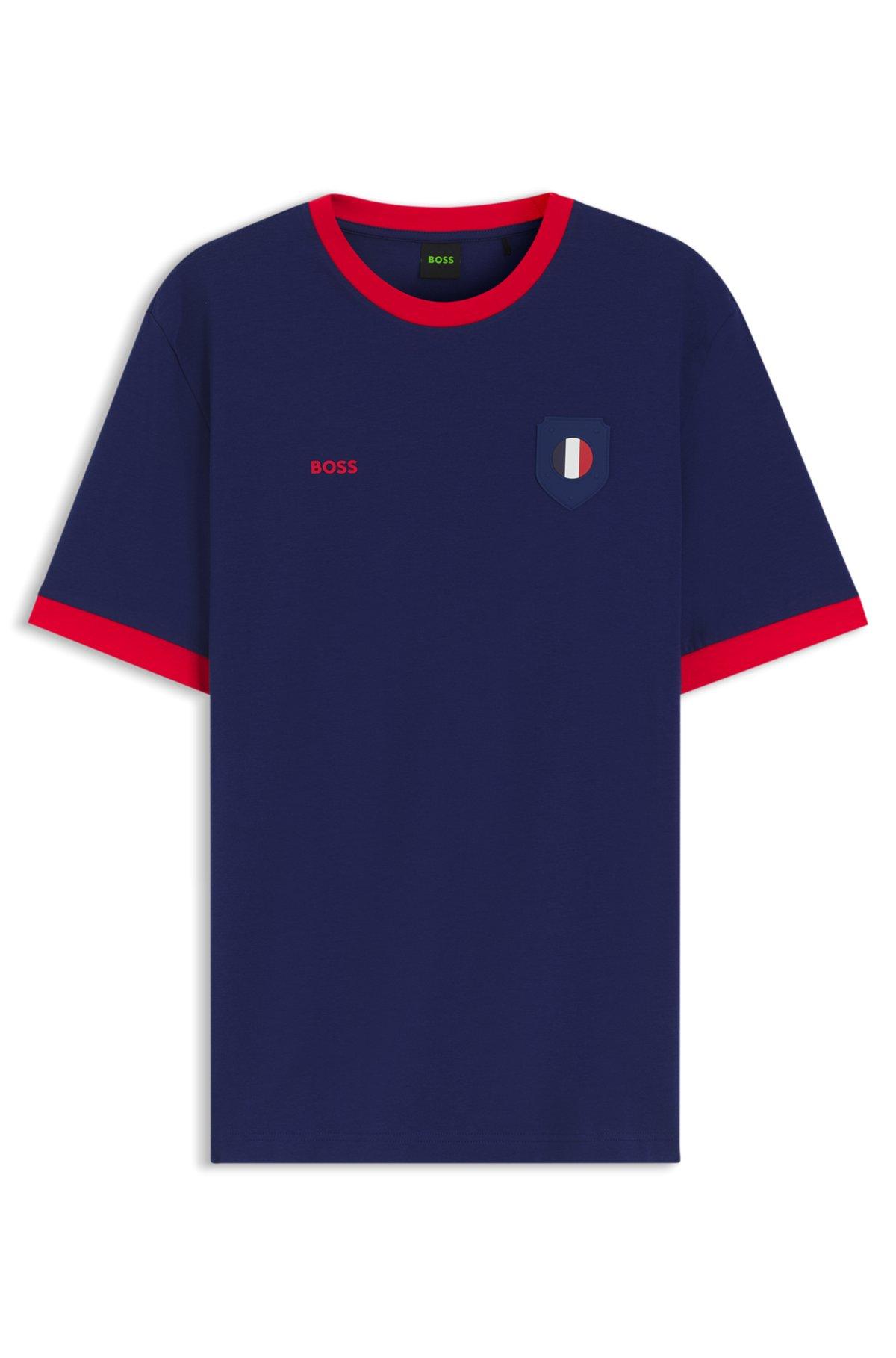 Stretch-cotton T-shirt with country flag and logo Product Image