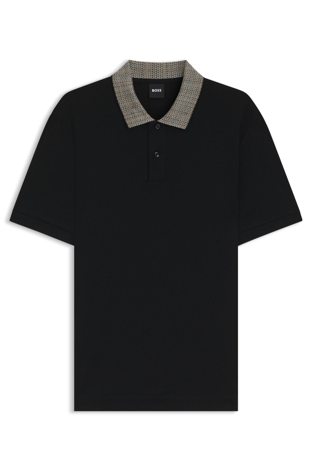 Pima-cotton polo shirt with patterned collar Product Image