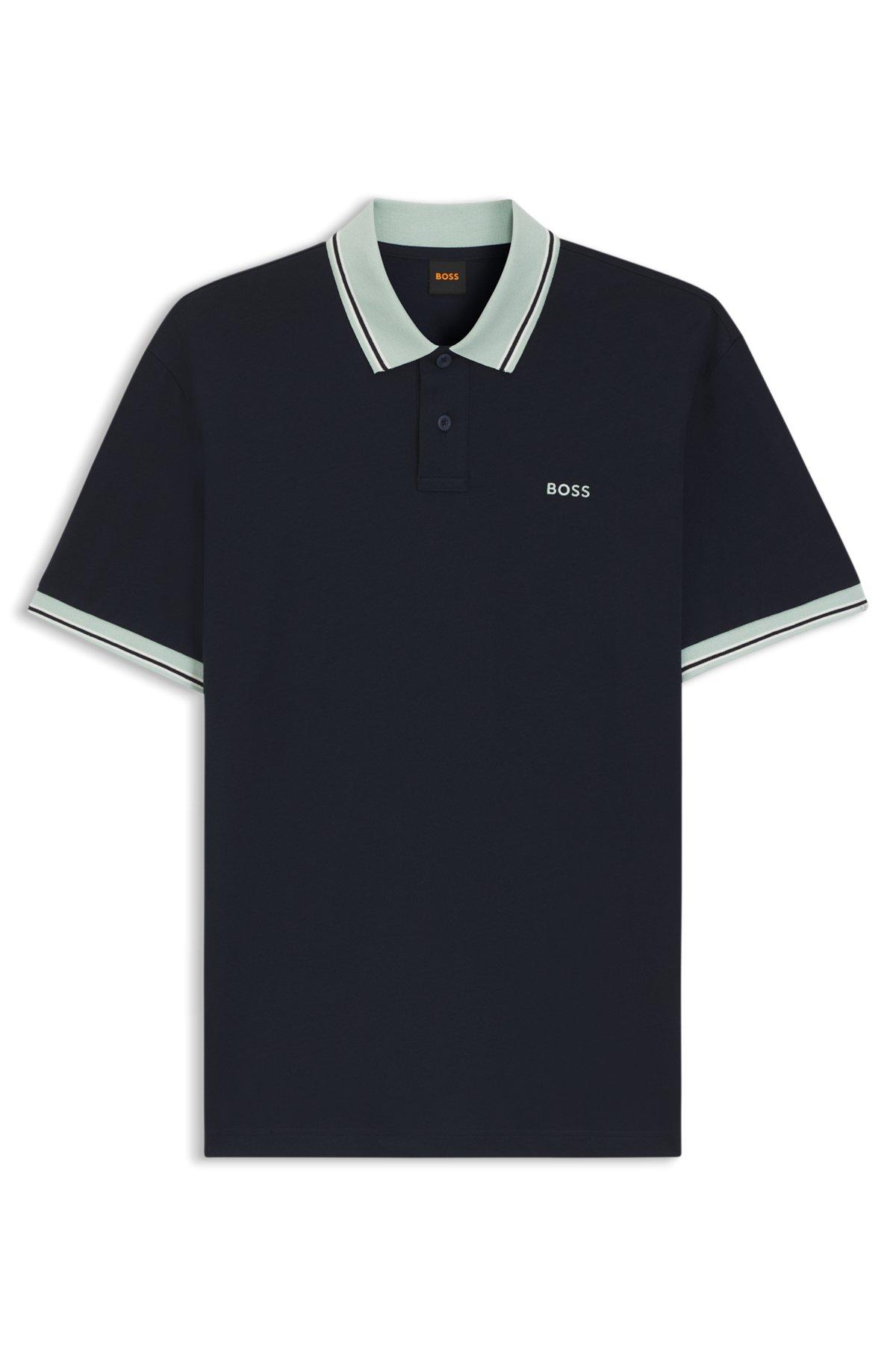 Cotton-jersey polo shirt with stripe trims Product Image