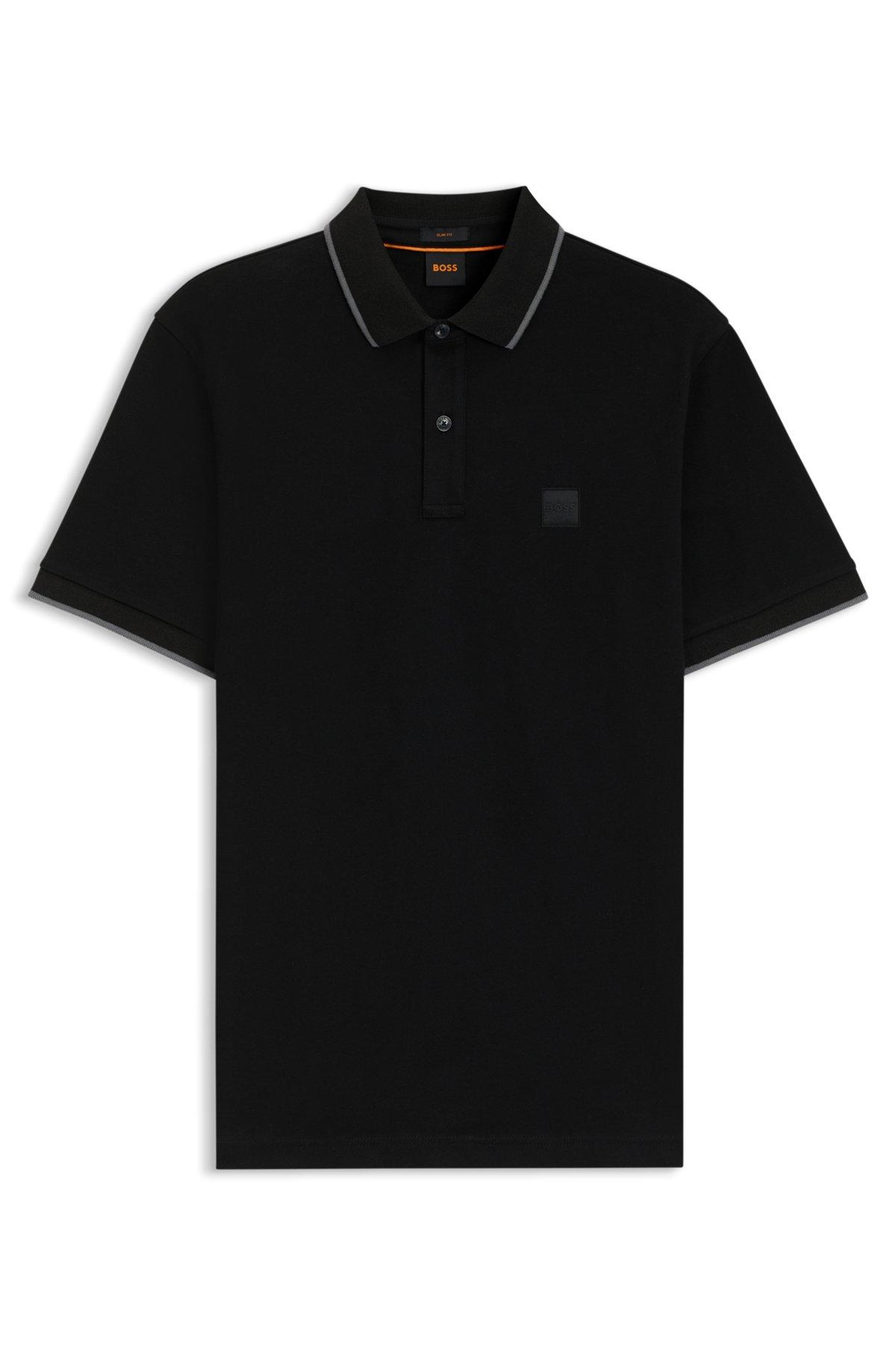 BOSS - Slim-fit polo shirt in stretch-cotton piqué - Black Product Image
