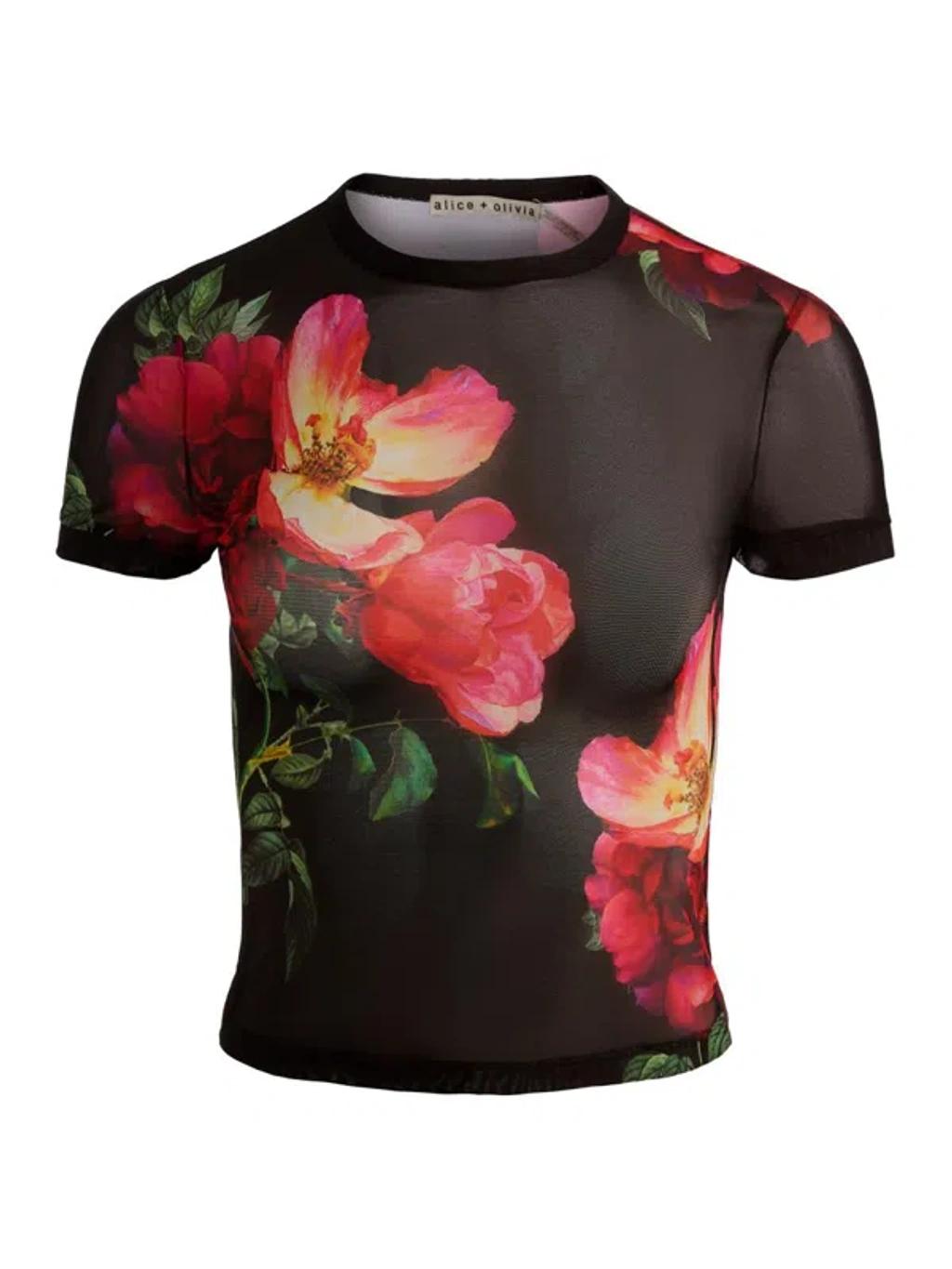 ALICE AND OLIVIA Tess Floral Crew-neck T-shirt In Black Product Image