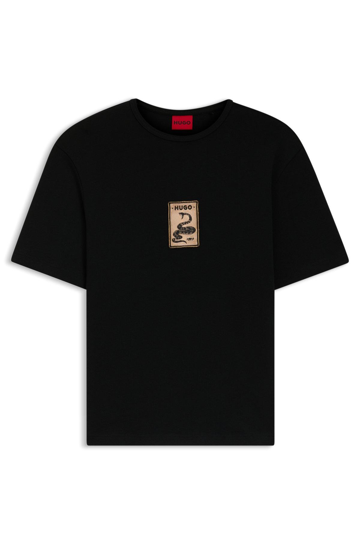 Embroidered-badge T-shirt in cotton terry Product Image