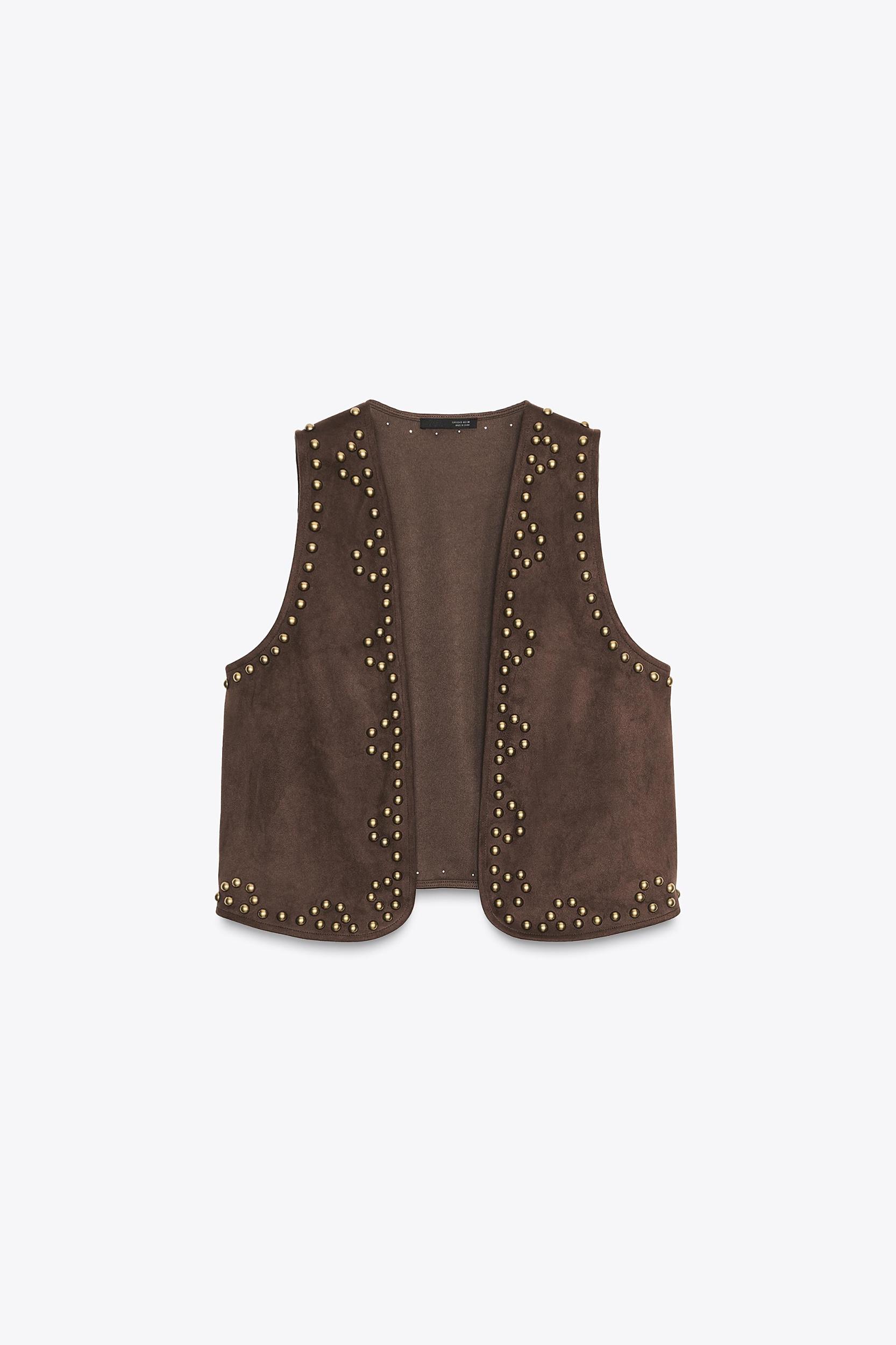 STUDDED FAUX SUEDE VEST Product Image