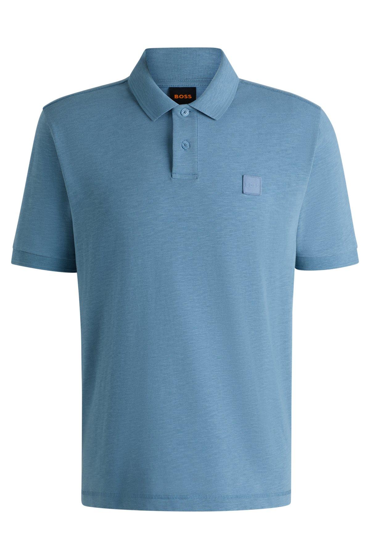 Slub cotton-linen polo shirt with logo badge Product Image