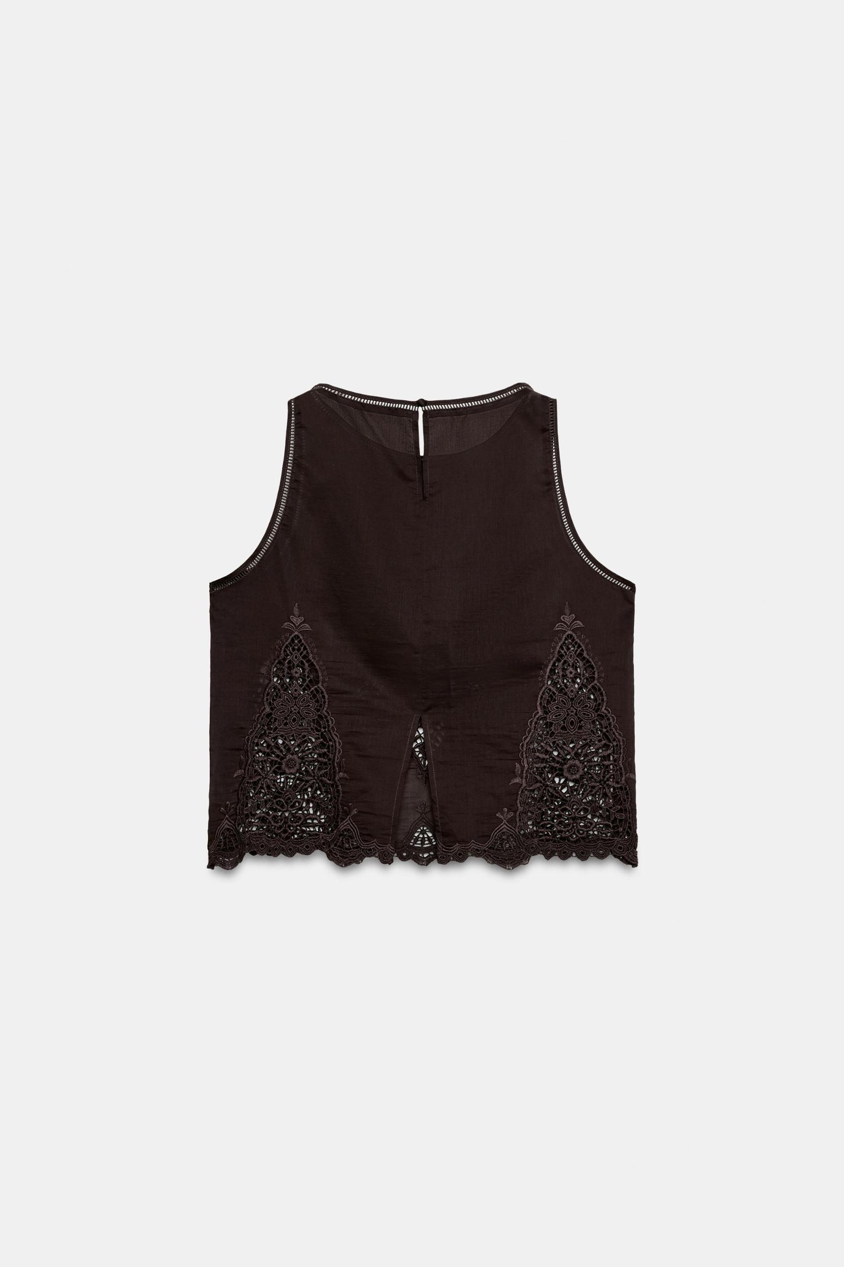 EMBROIDERED LACE INSERT TOP Product Image