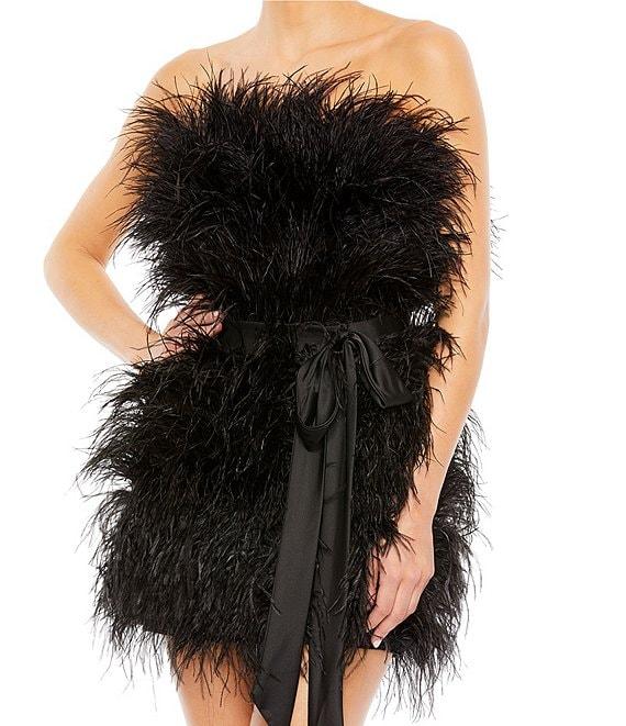 Mac Duggal Strapless Belted Feather Mini Dress Product Image