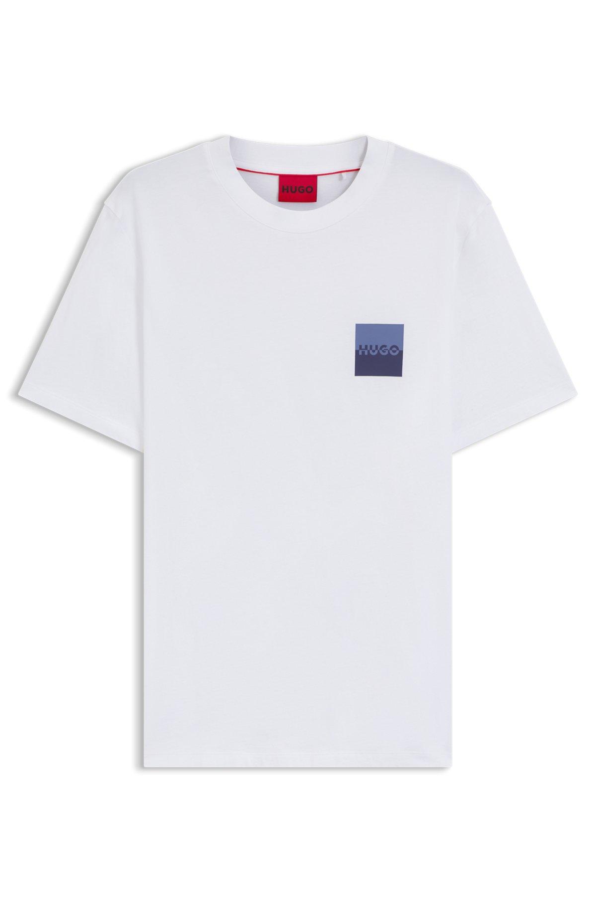 HUGO - Cotton-jersey T-shirt with curved-logo print - White Product Image