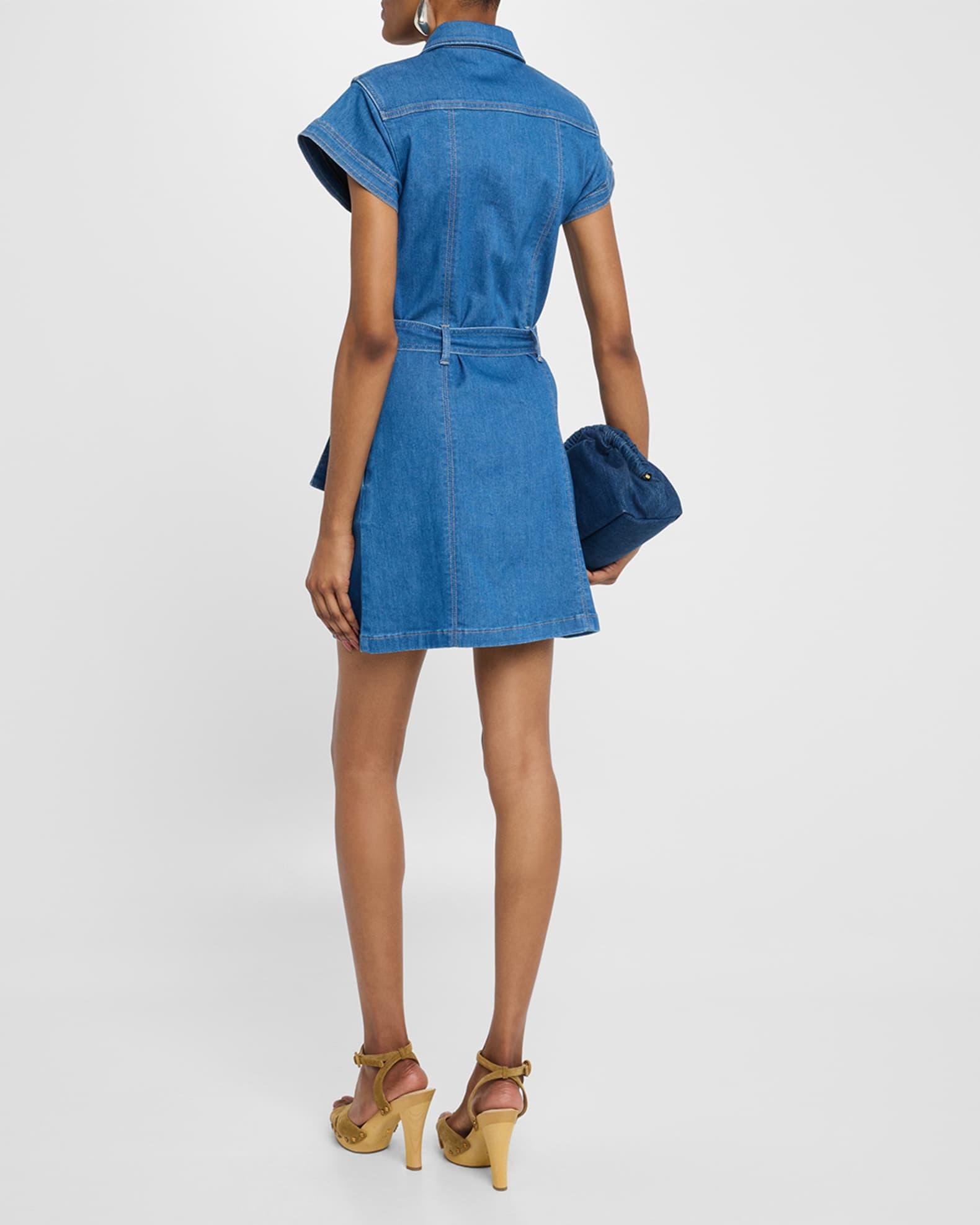 Tie Belted Short-Sleeve Denim Mini Dress Product Image